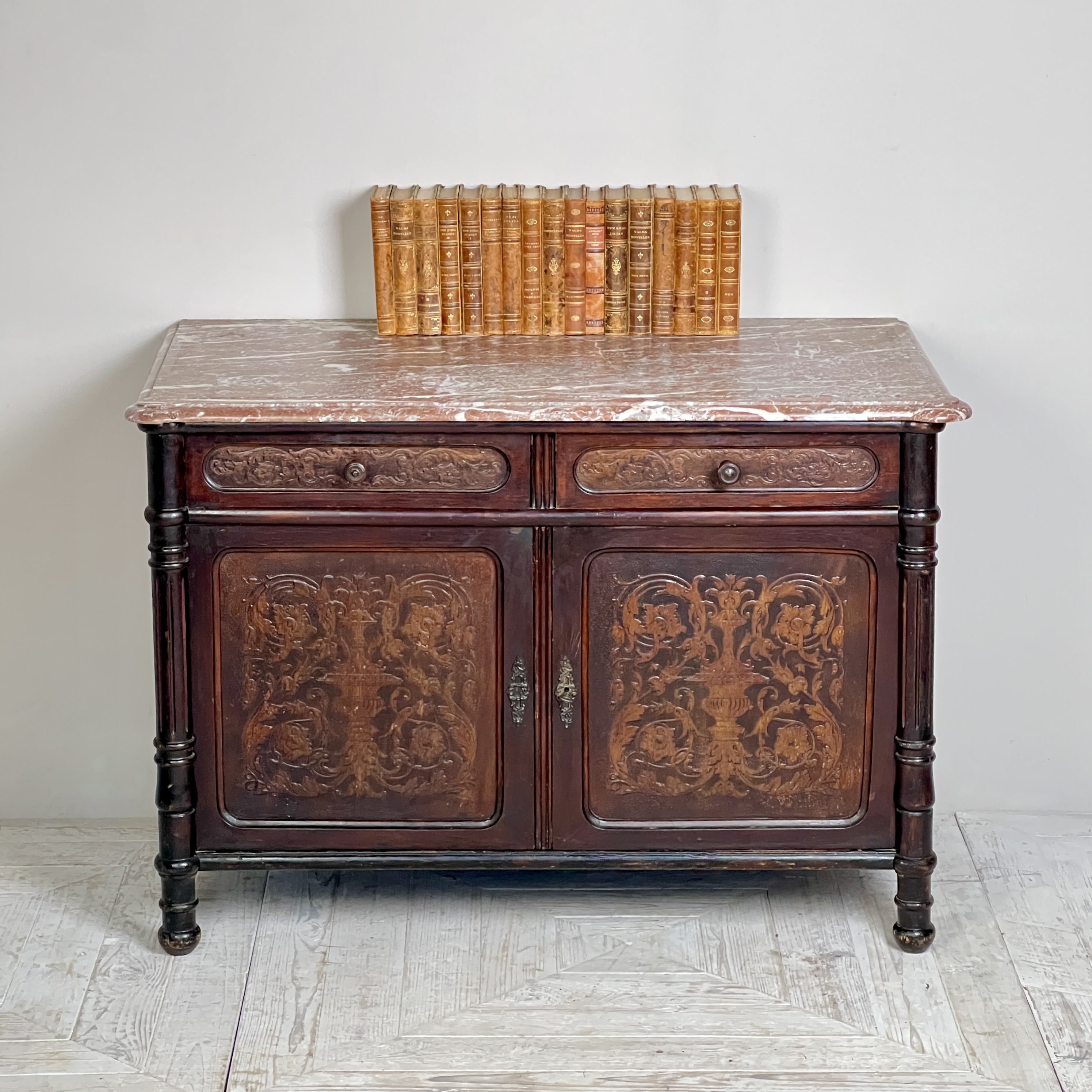 French Antique Marble Topped And Leathered Washstand - Image 2