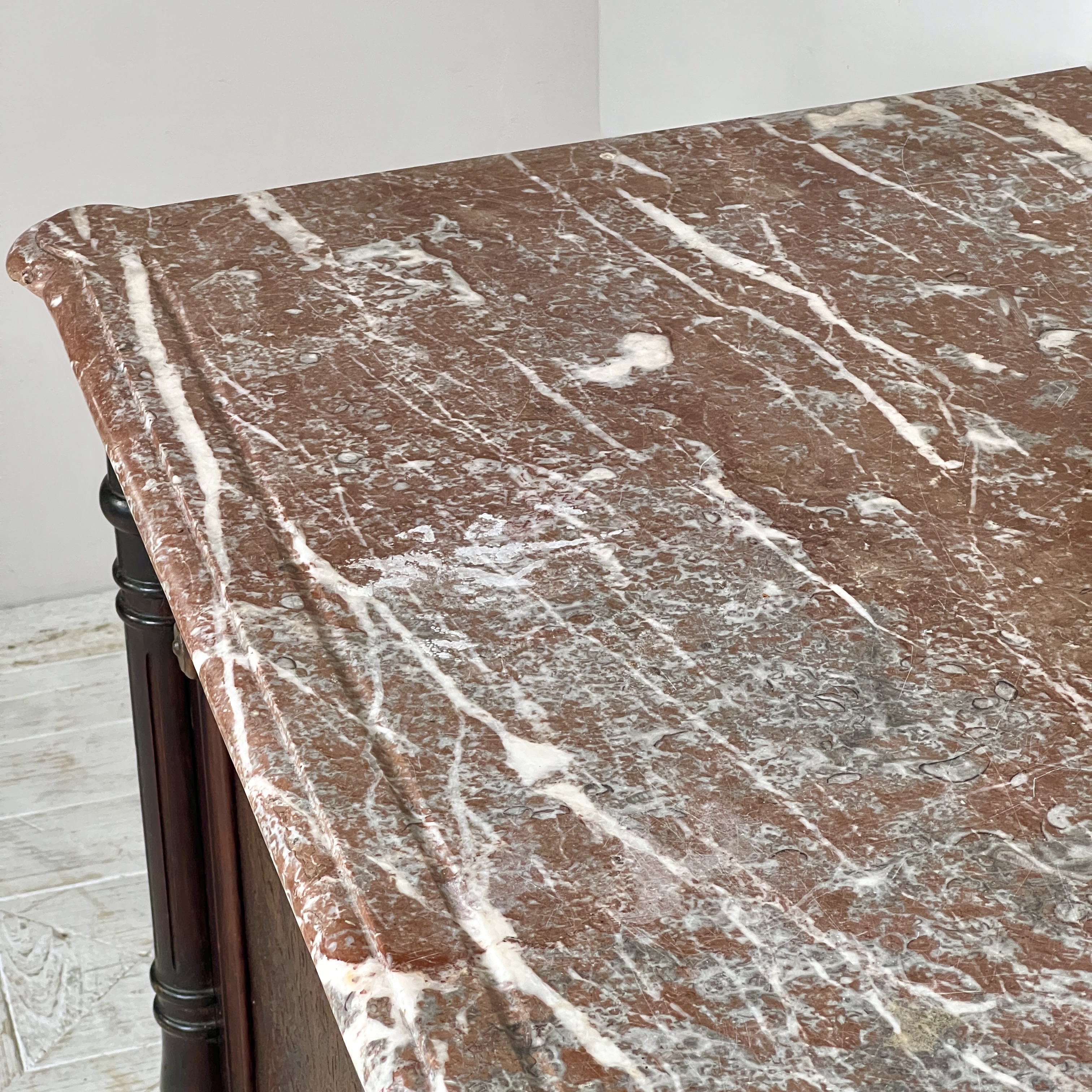 French Antique Marble Topped And Leathered Washstand - Image 6