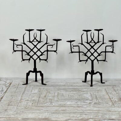 A Pair Of  Gothic Wrought Iron Candelabra