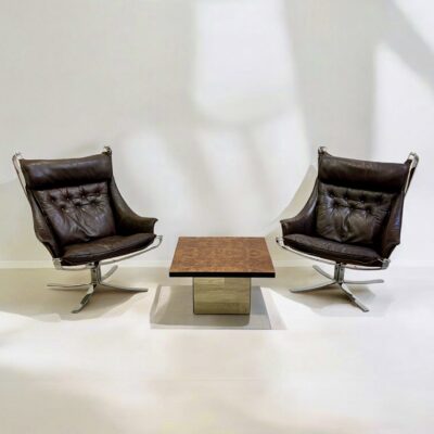 Pair Of Leather & Chrome Falcon Armchairs Designed By Sigurd Resell (1920-2010)