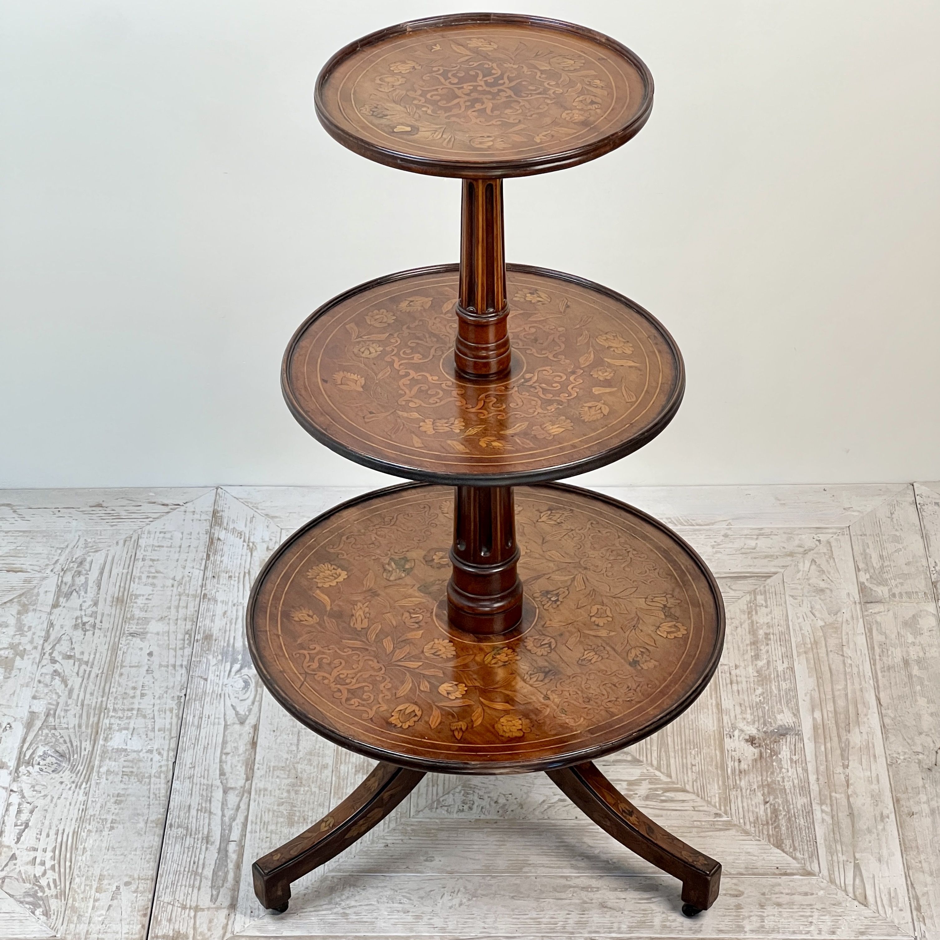 An Antique Dutch Marquetry Three Tier Dumbwaiter