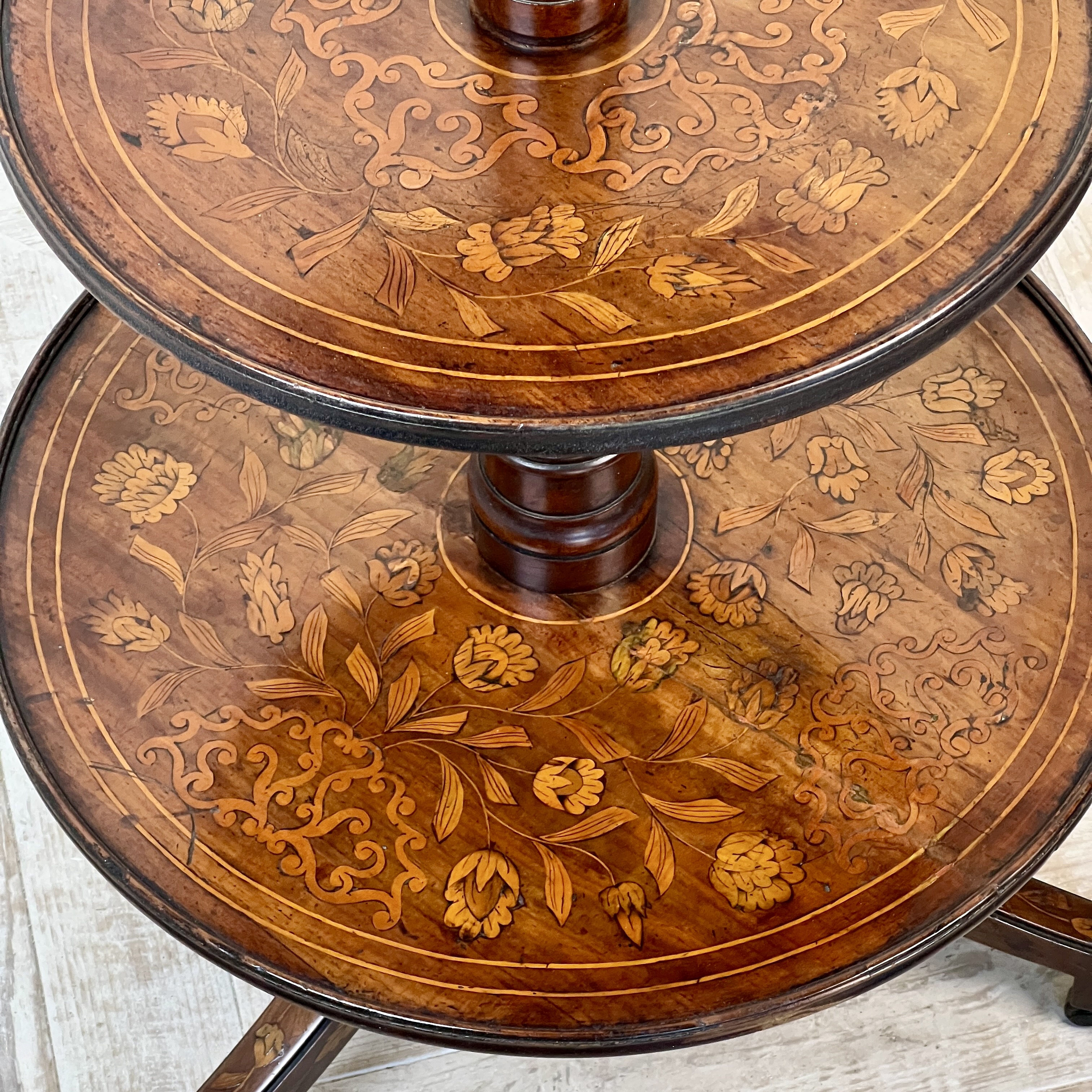 An Antique Dutch Marquetry Three Tier Dumbwaiter - Image 4