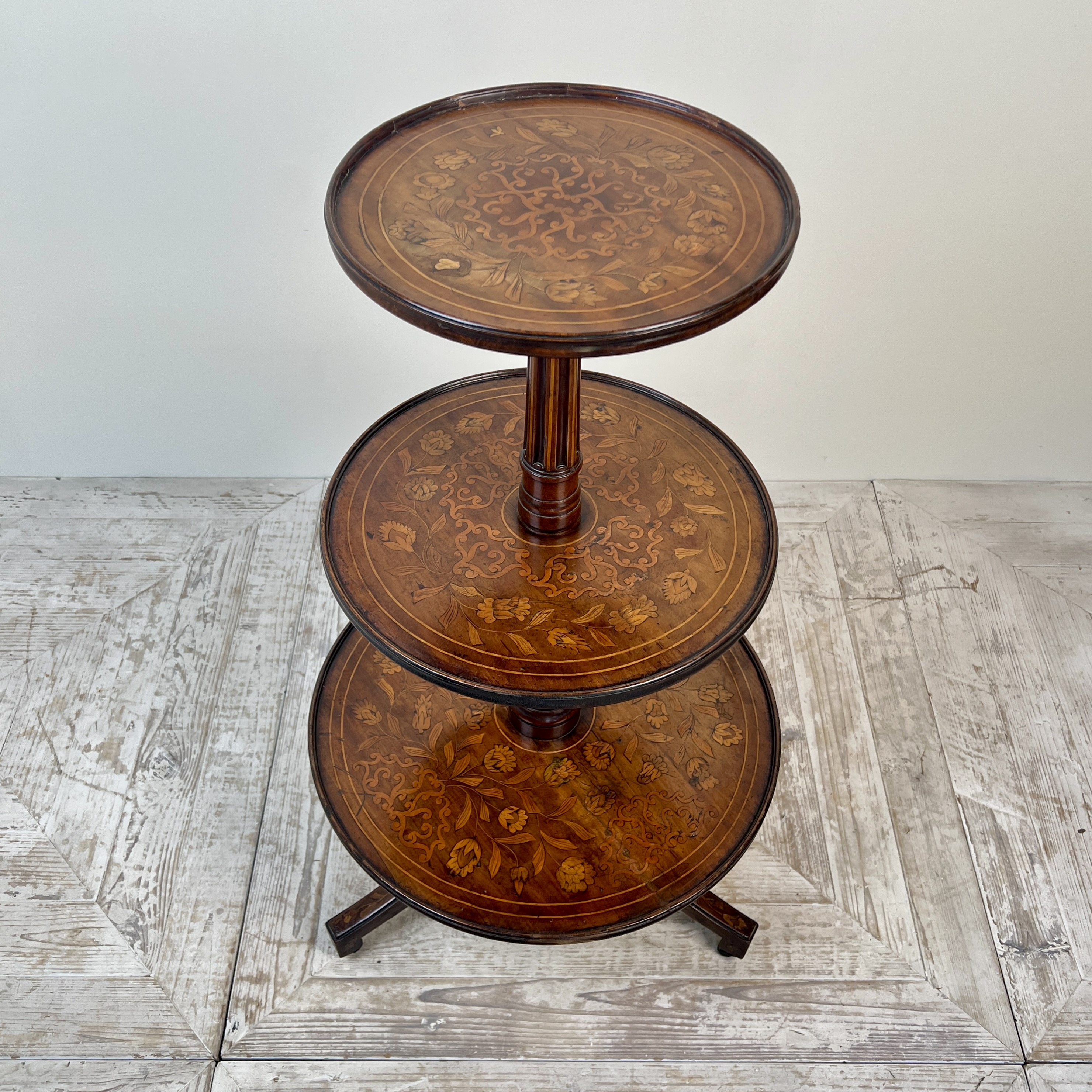 An Antique Dutch Marquetry Three Tier Dumbwaiter - Image 9