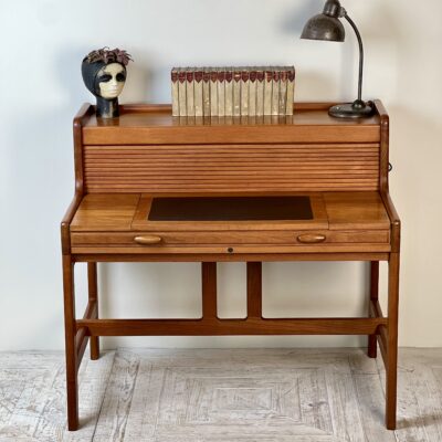A Teak Tambour Desk Designed By John Mortensen For Dyrlund, Denmark