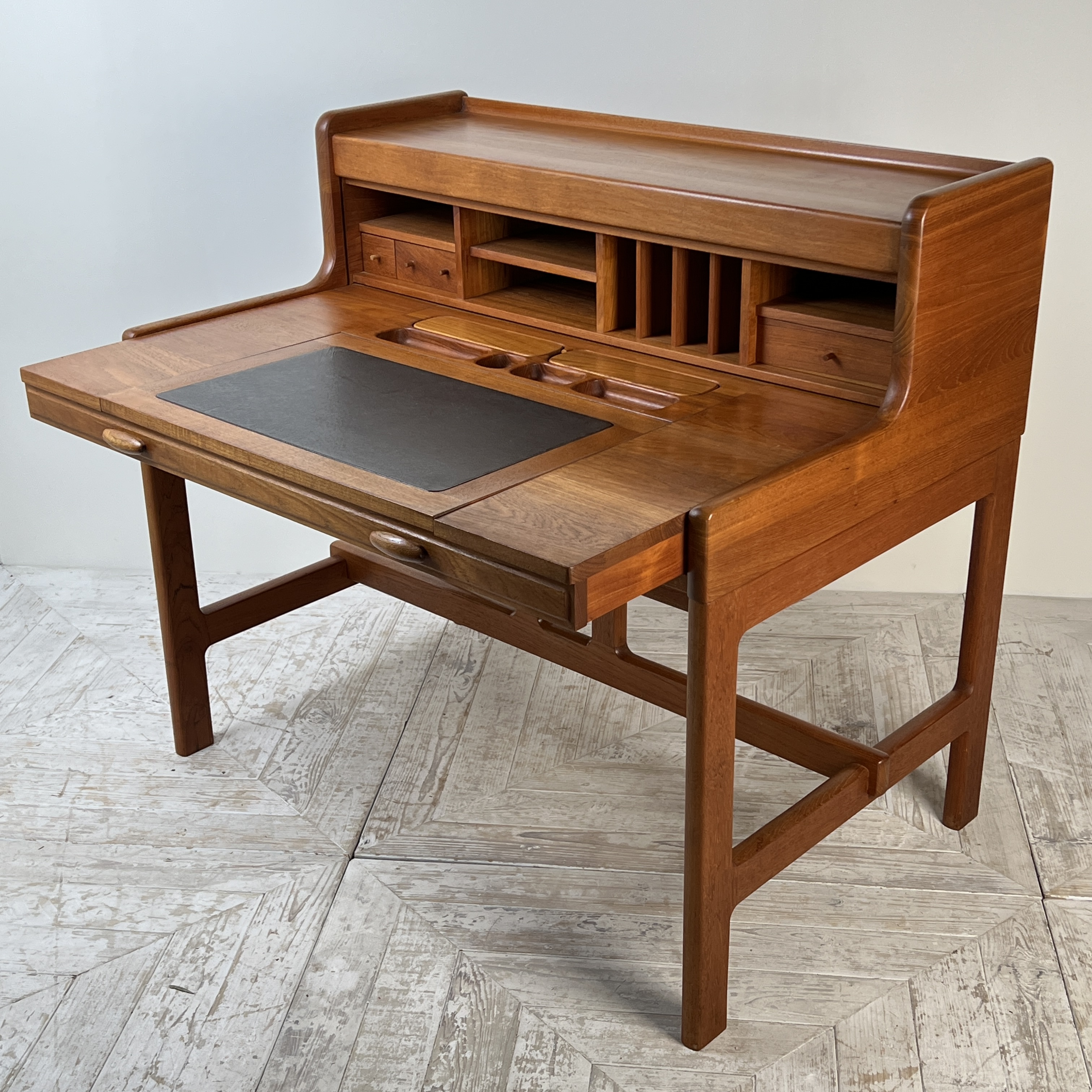 A Teak Tambour Desk Designed By John Mortensen For Dyrlund, Denmark - Image 8