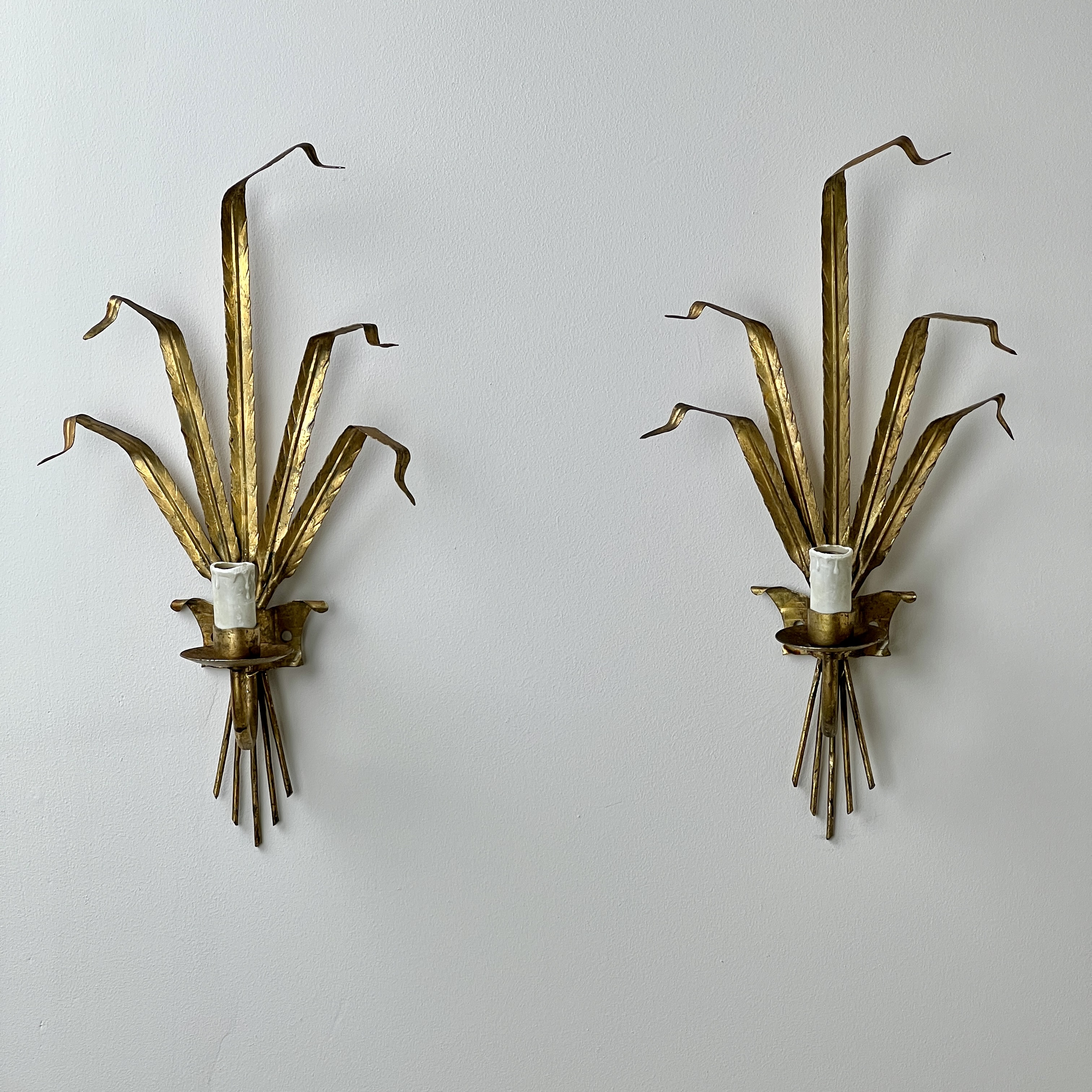 A Pair Of Midcentury Gilt Toleware Wall Lights