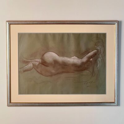A Nude Life Study In Charcoal And Chalk