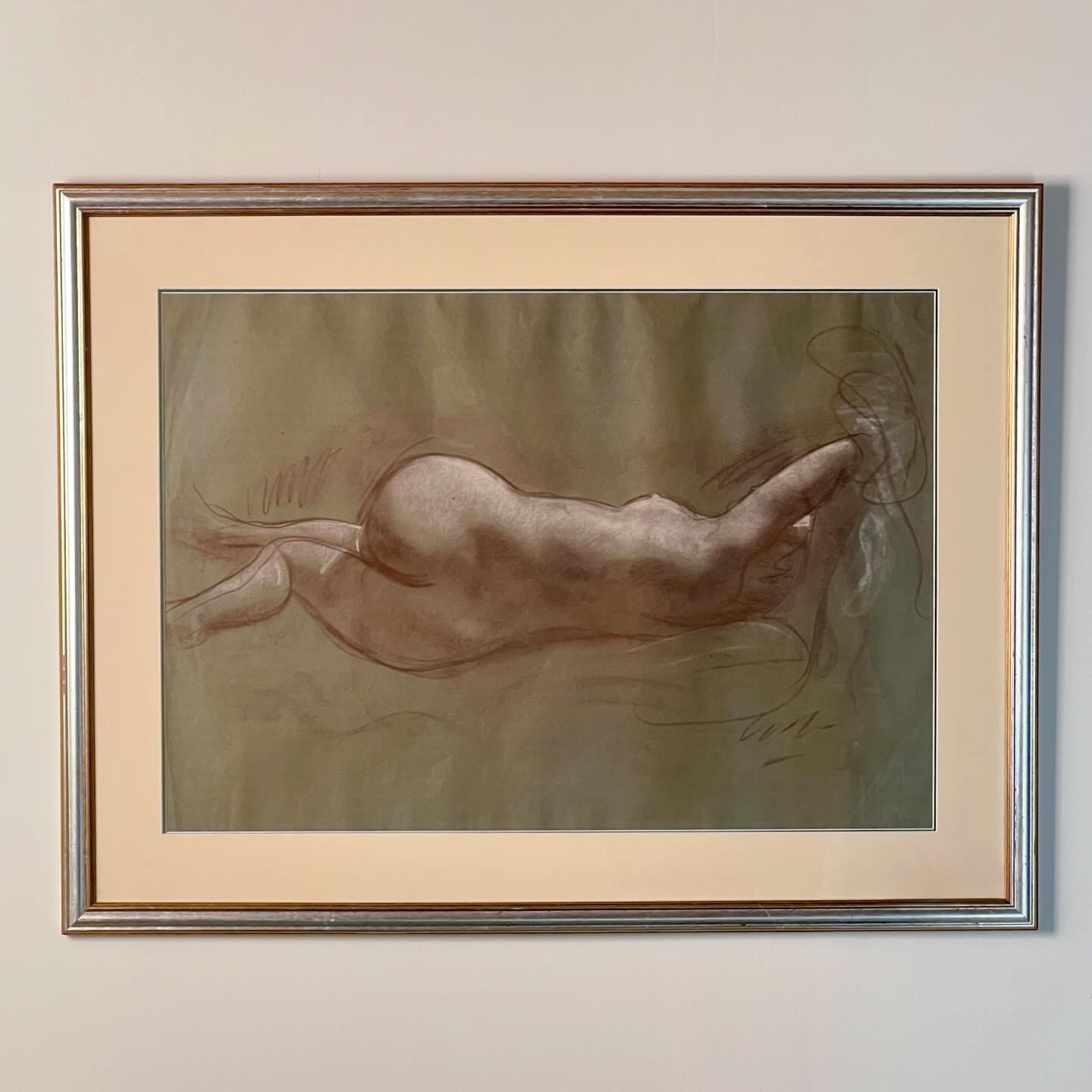 A Nude Life Study In Charcoal And Chalk