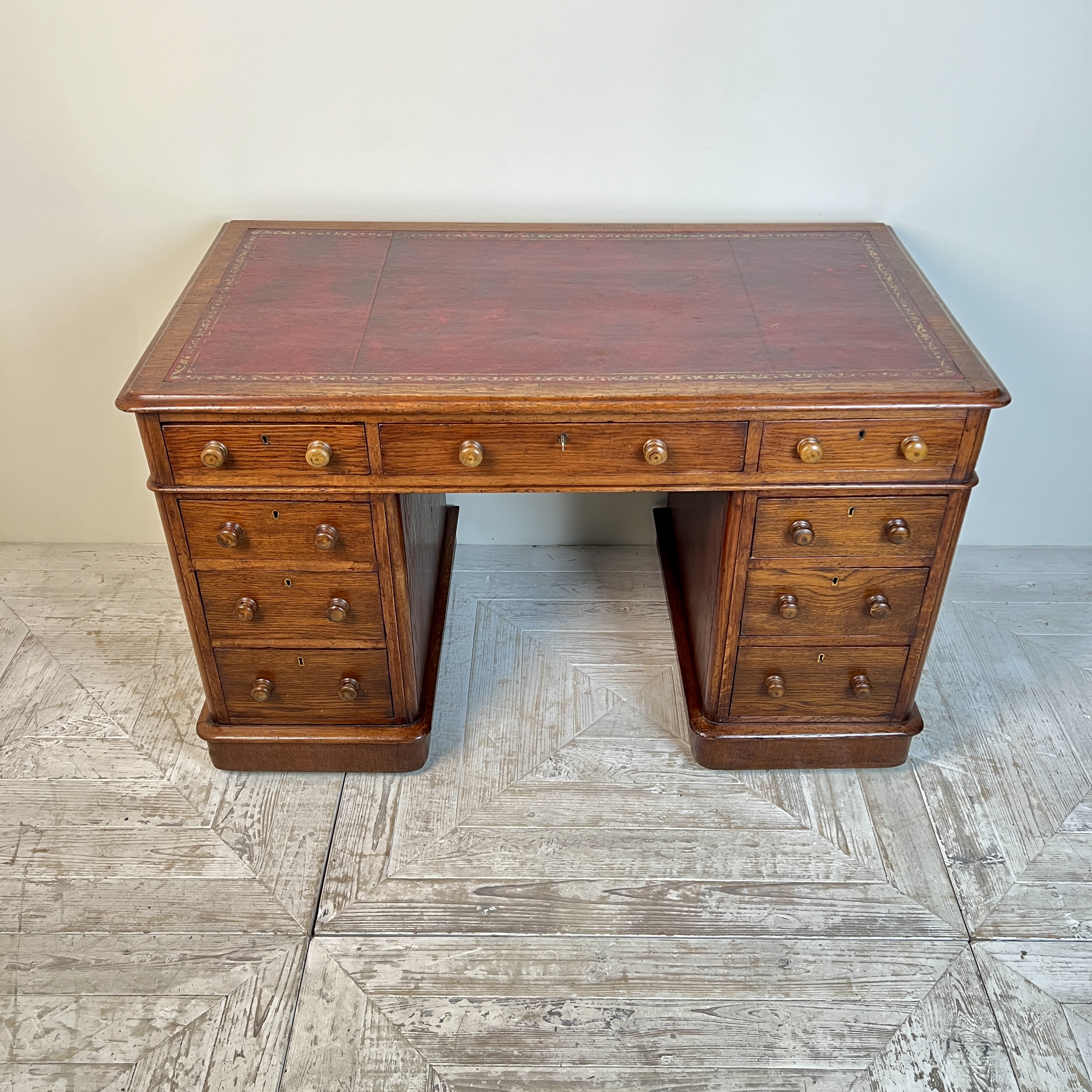 Victorian Oak Pedestal Desk By Deighton & Dunthorne, Holborn, London - Image 2