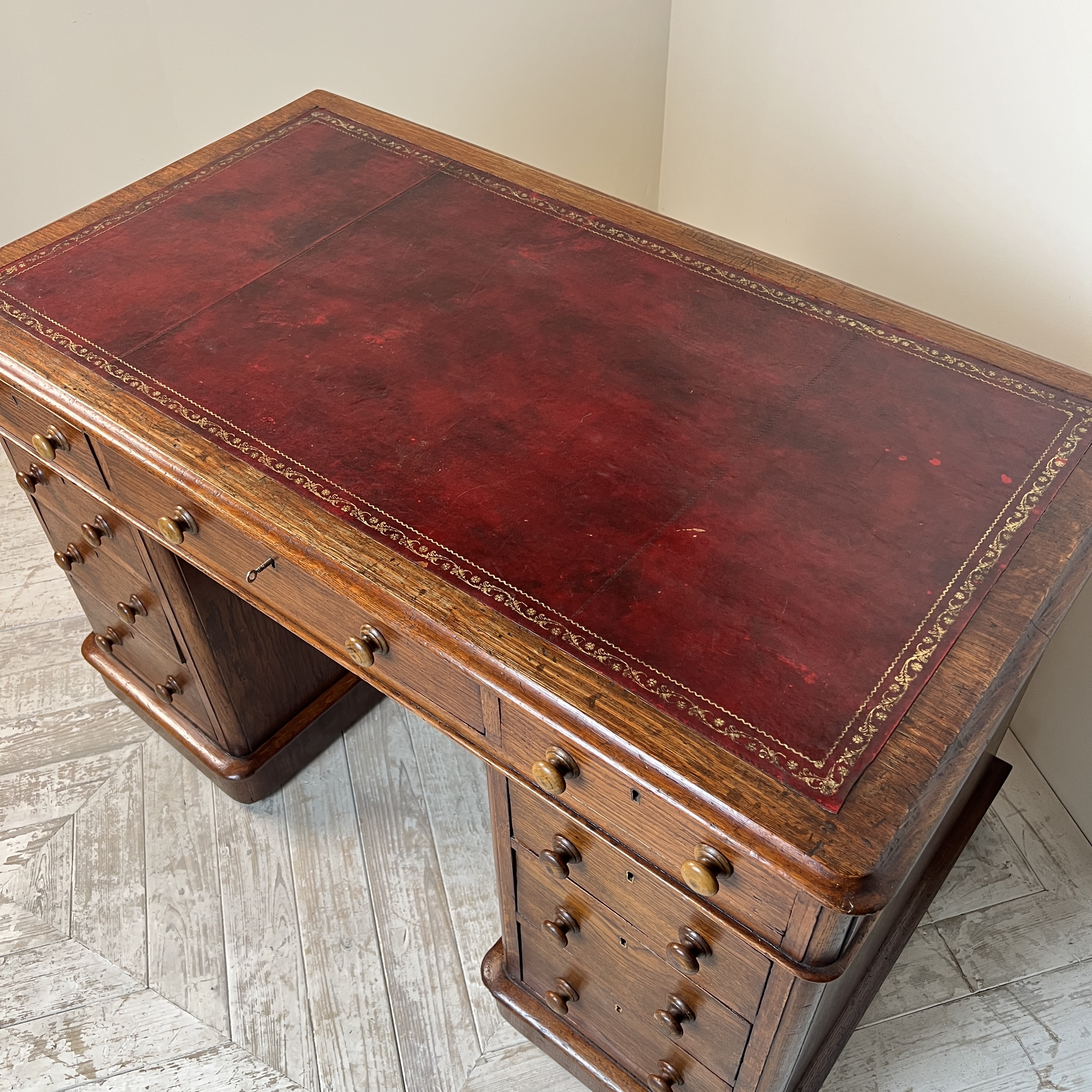 Victorian Oak Pedestal Desk By Deighton & Dunthorne, Holborn, London - Image 5