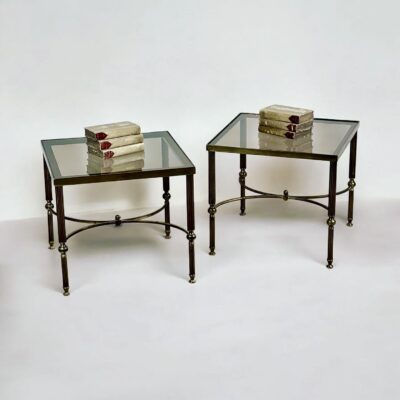 Pair Of Midcentury Brass And Smoked Glass Side, Lamp Or Bedside Tables