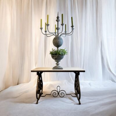 Large Vintage Belgium Zinc Candelabra Planter