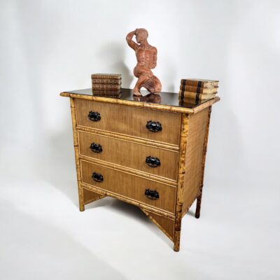 Vintage Bamboo And Wicker Chest Of Drawers