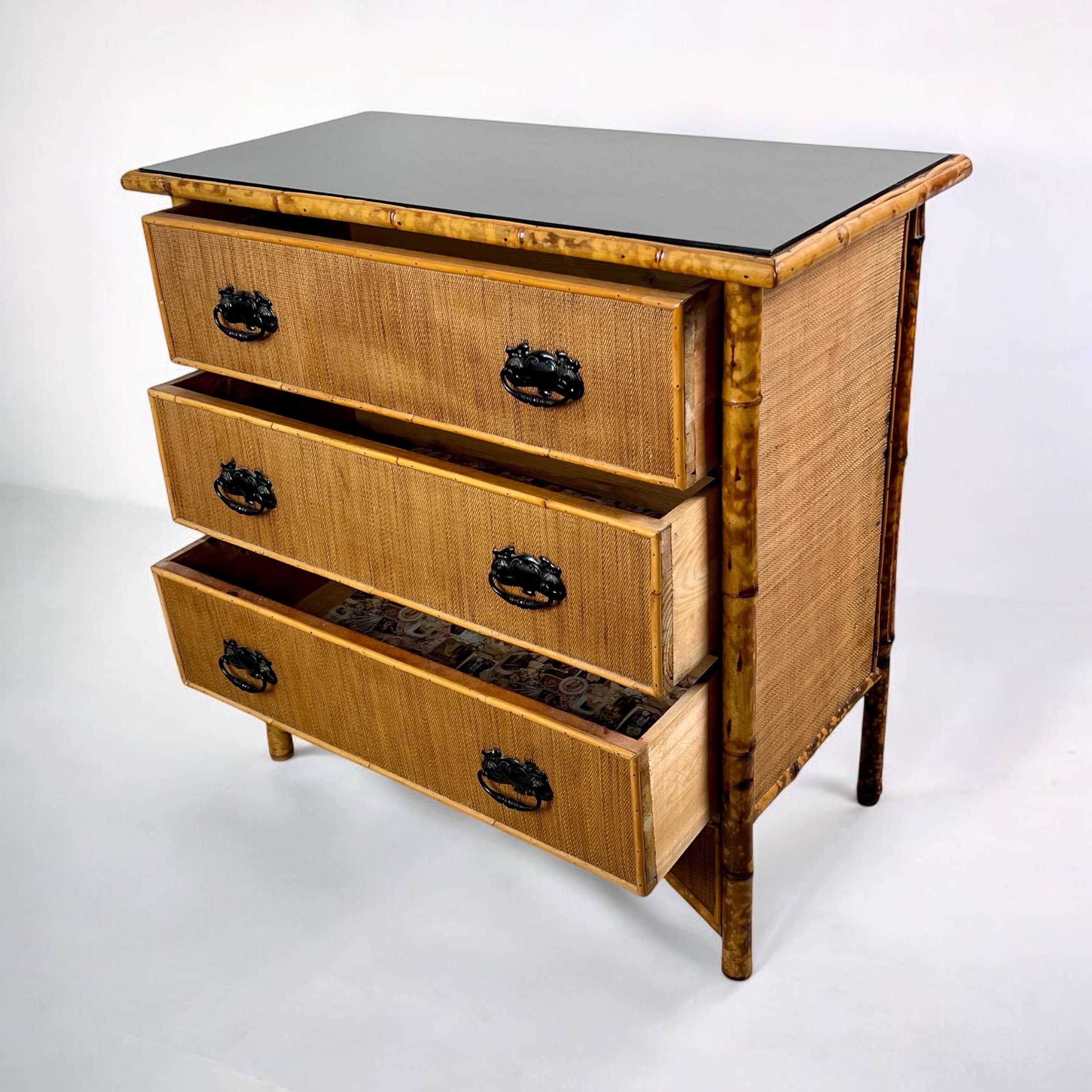 Vintage Bamboo And Wicker Chest Of Drawers - Image 6