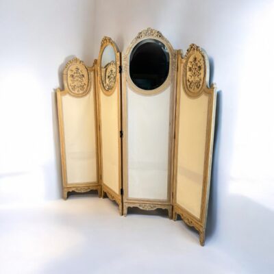 Large French Four-Fold Mirrored Dressing Screen Or Room Divider Circa 1920