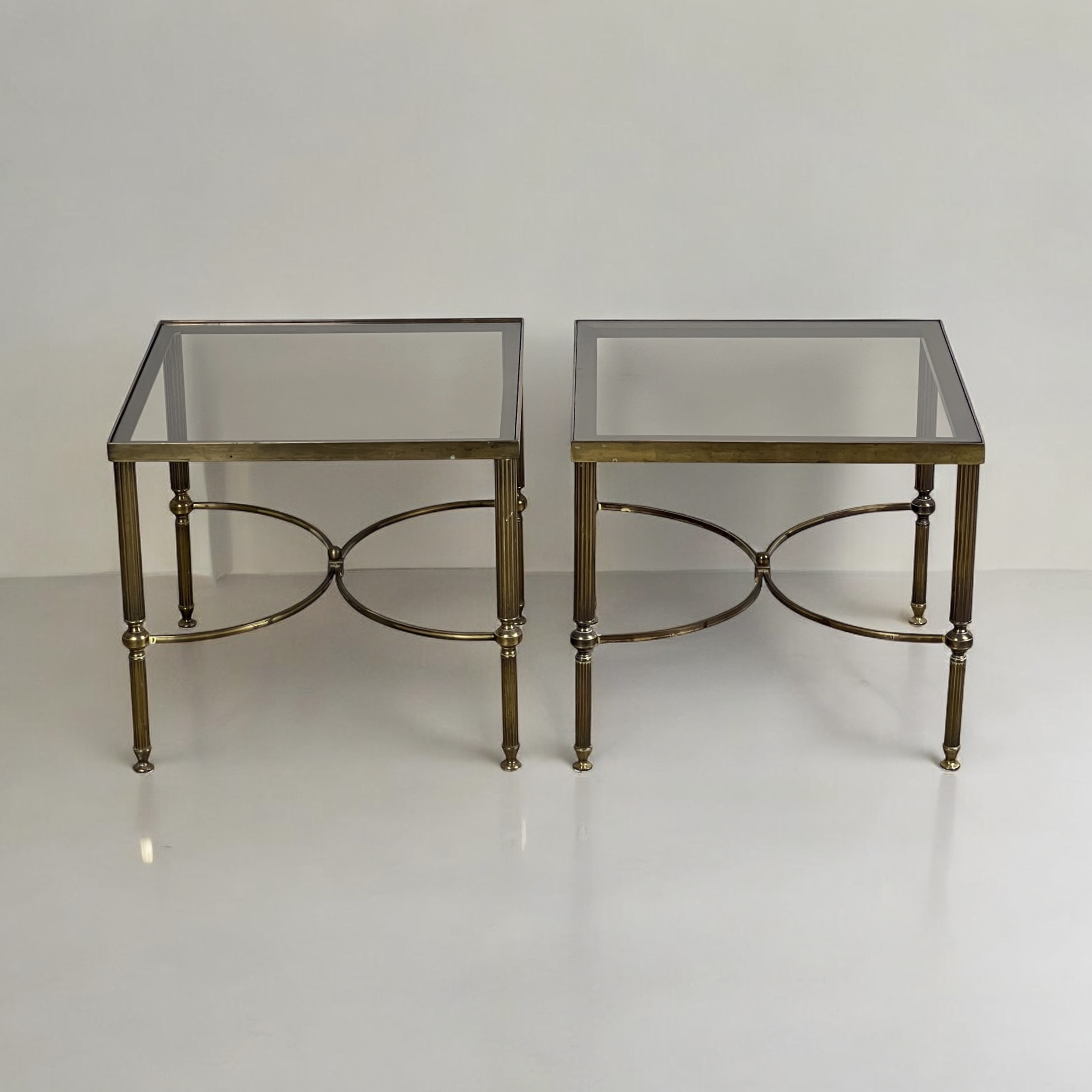 Pair Of Midcentury Brass And Smoked Glass Side, Lamp Or Bedside Tables - Image 2