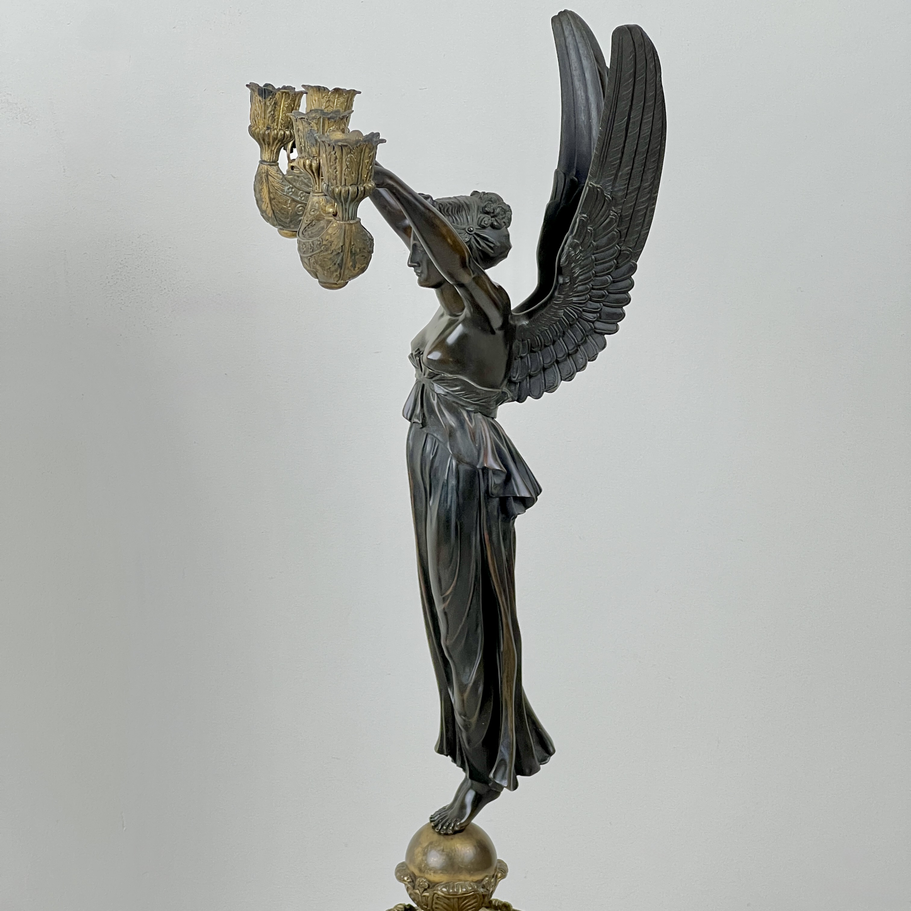 A Pair Of French Empire Patinated Bronze And Marble Candelabra - Image 5