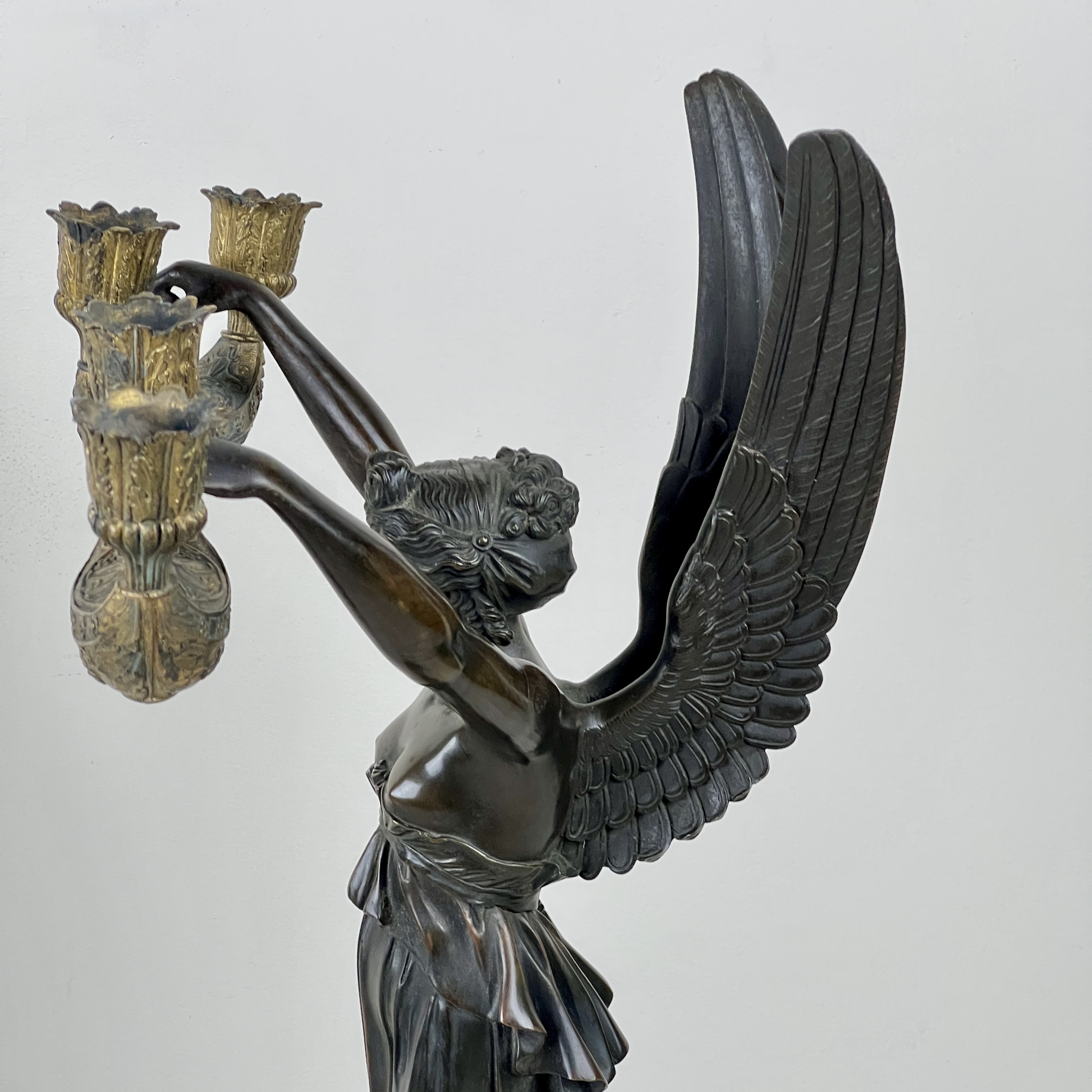 A Pair Of French Empire Patinated Bronze And Marble Candelabra - Image 7