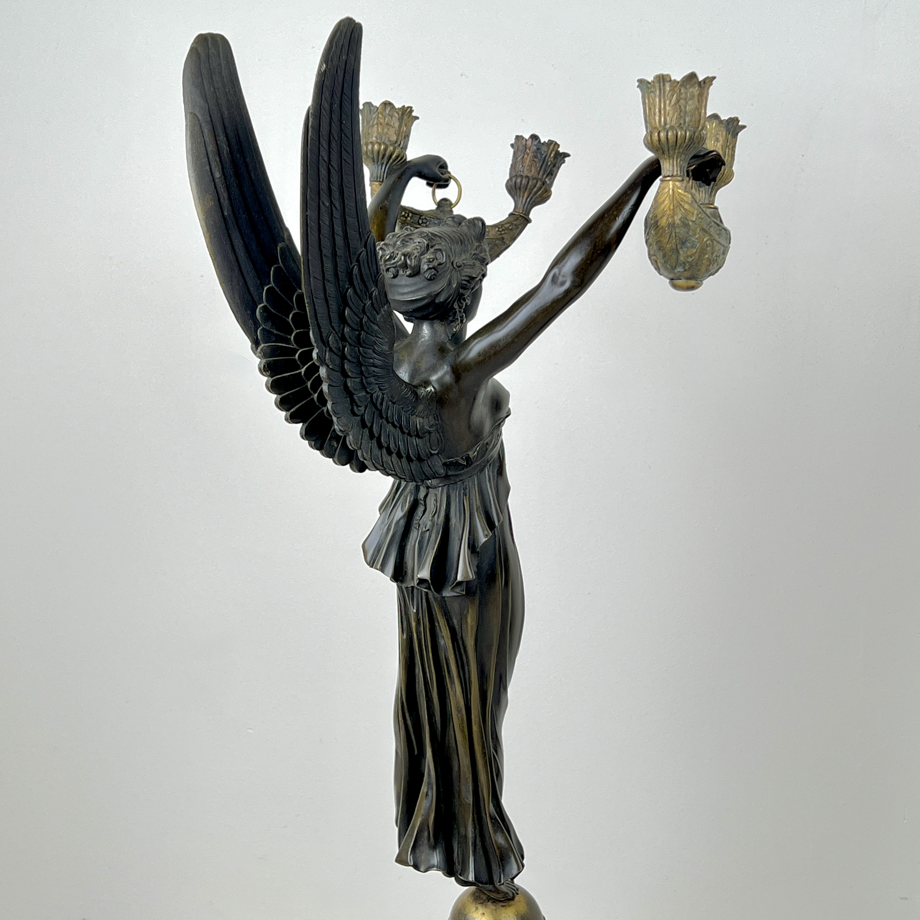 A Pair Of French Empire Patinated Bronze And Marble Candelabra - Image 6