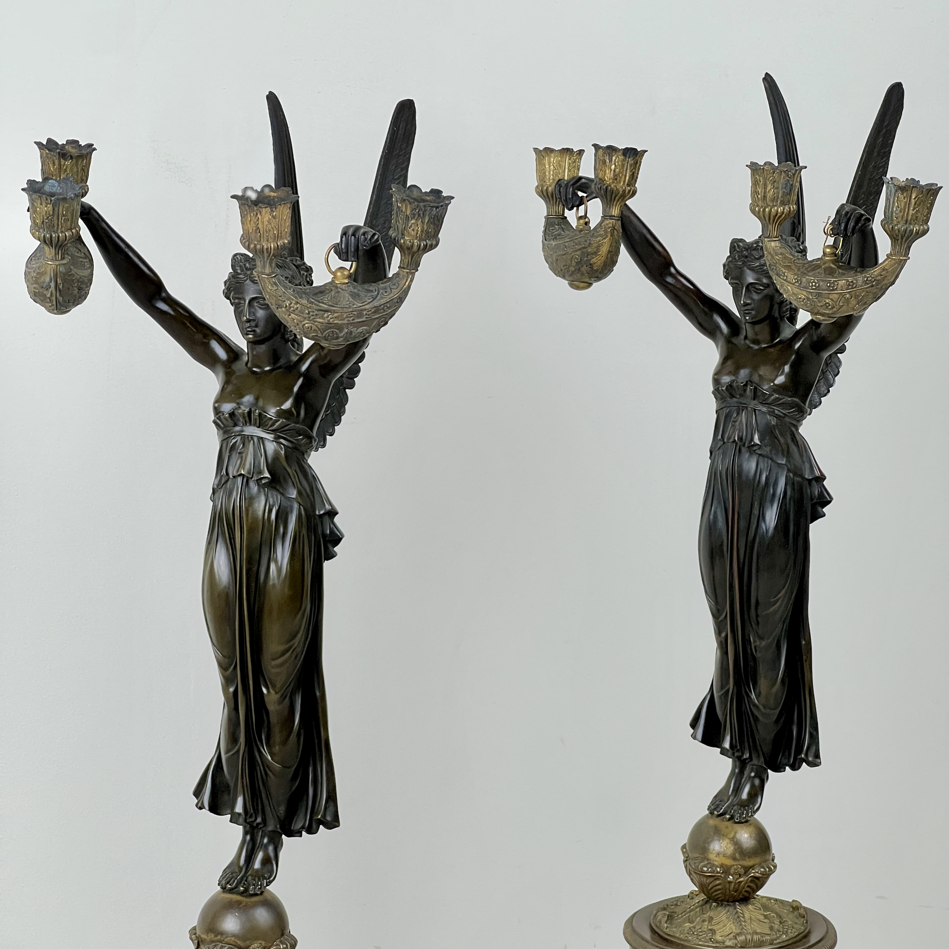 A Pair Of French Empire Patinated Bronze And Marble Candelabra - Image 9