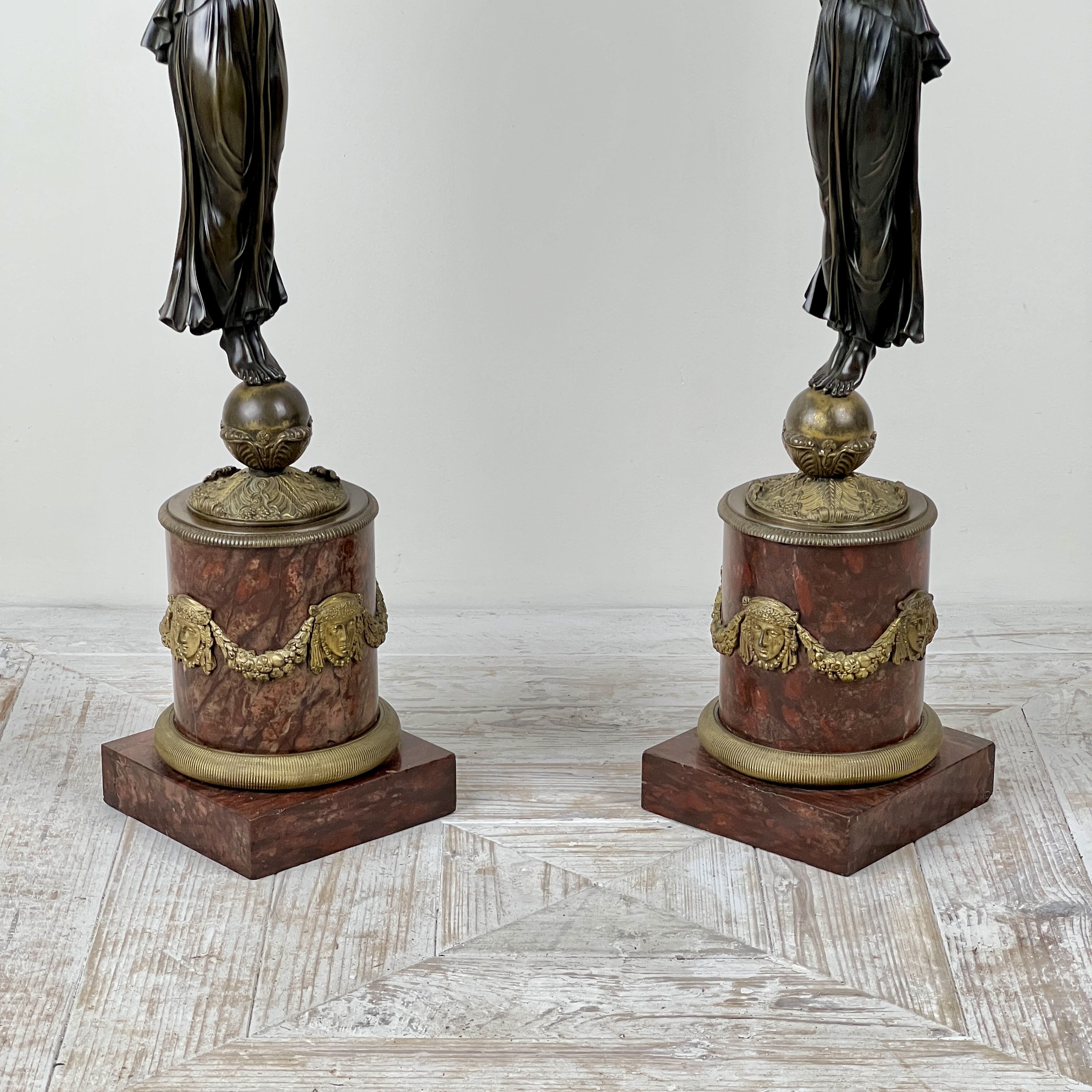 A Pair Of French Empire Patinated Bronze And Marble Candelabra - Image 10