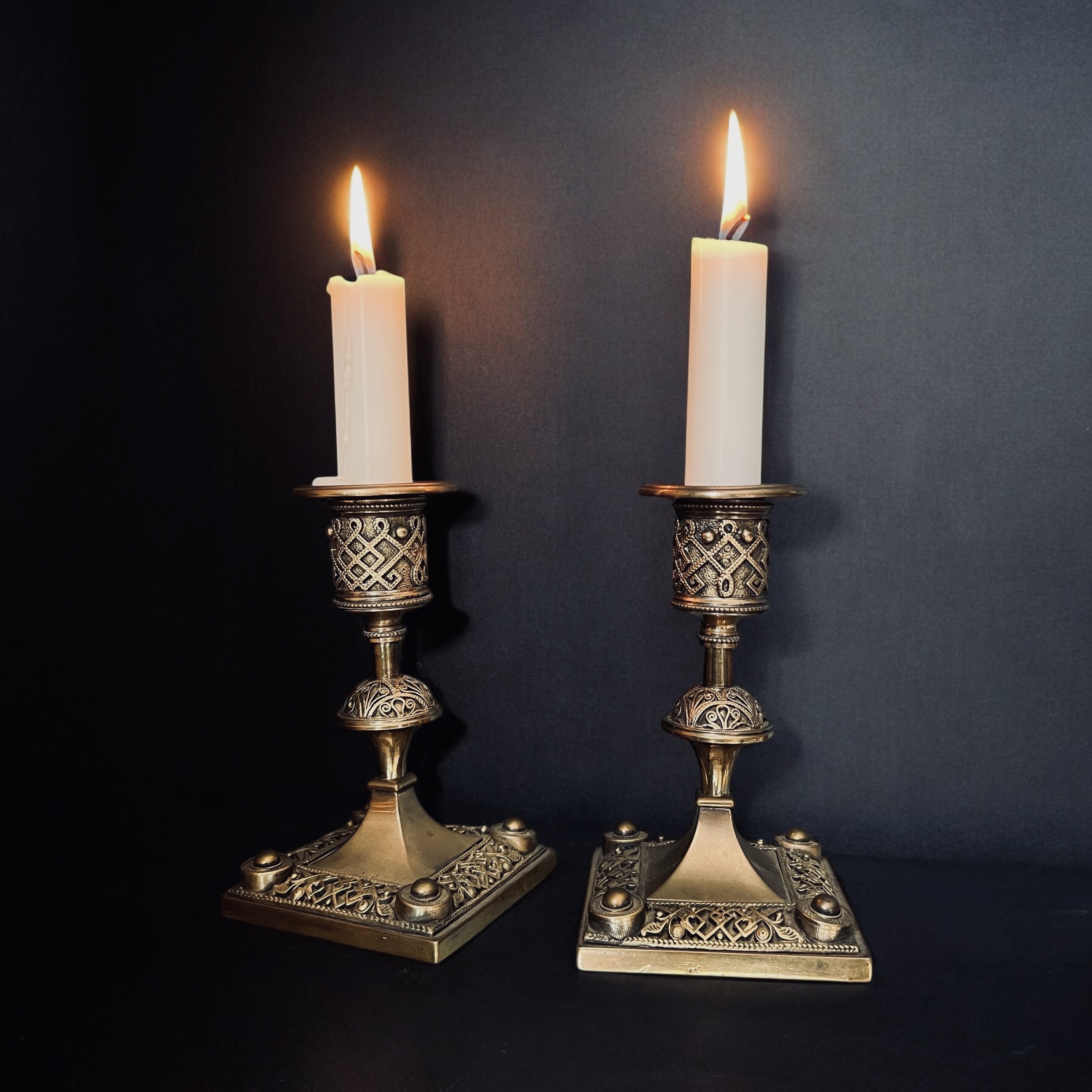 A Pair Of Late Victorian Aesthetic Brass Candlesticks - Image 2