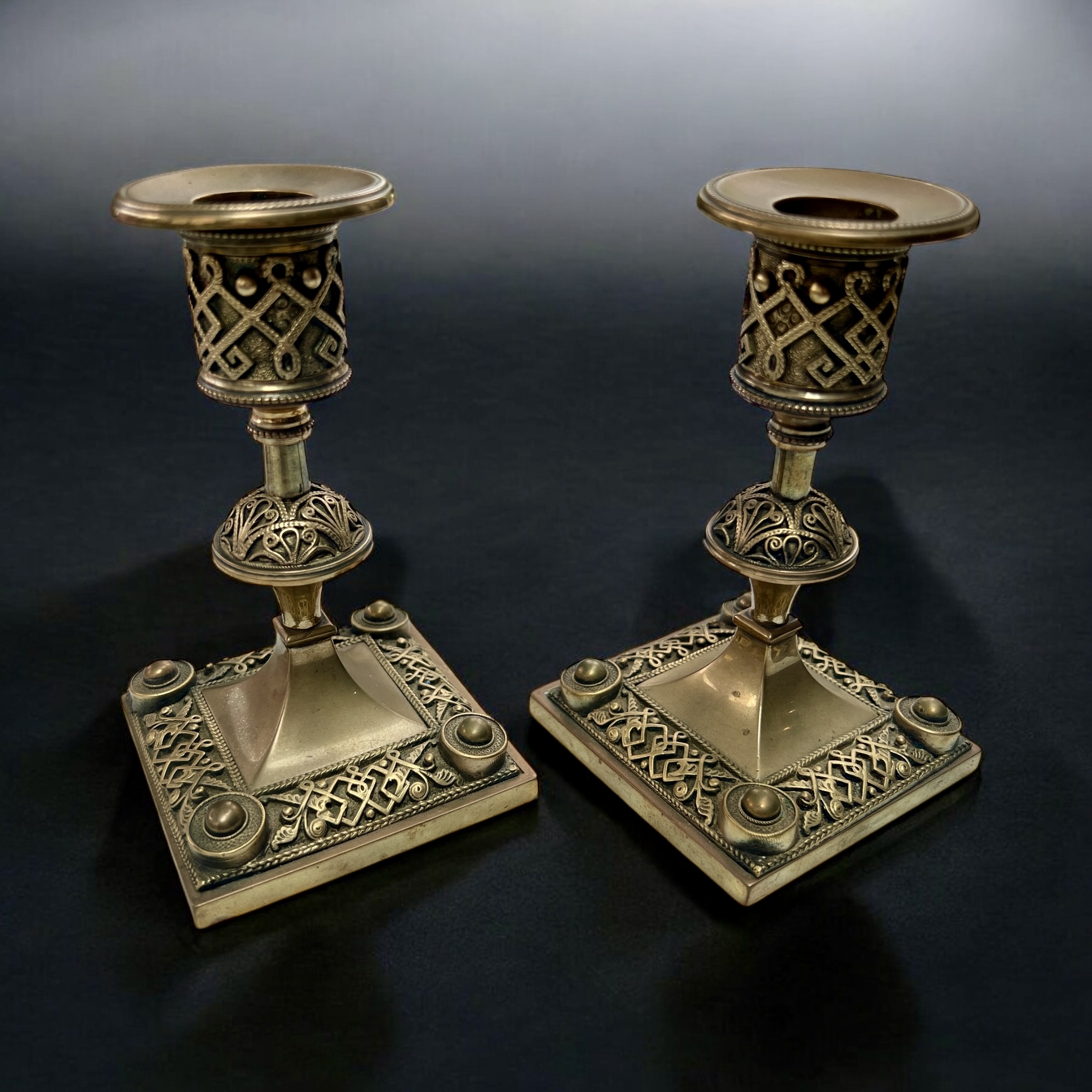 A Pair Of Late Victorian Aesthetic Brass Candlesticks - Image 3