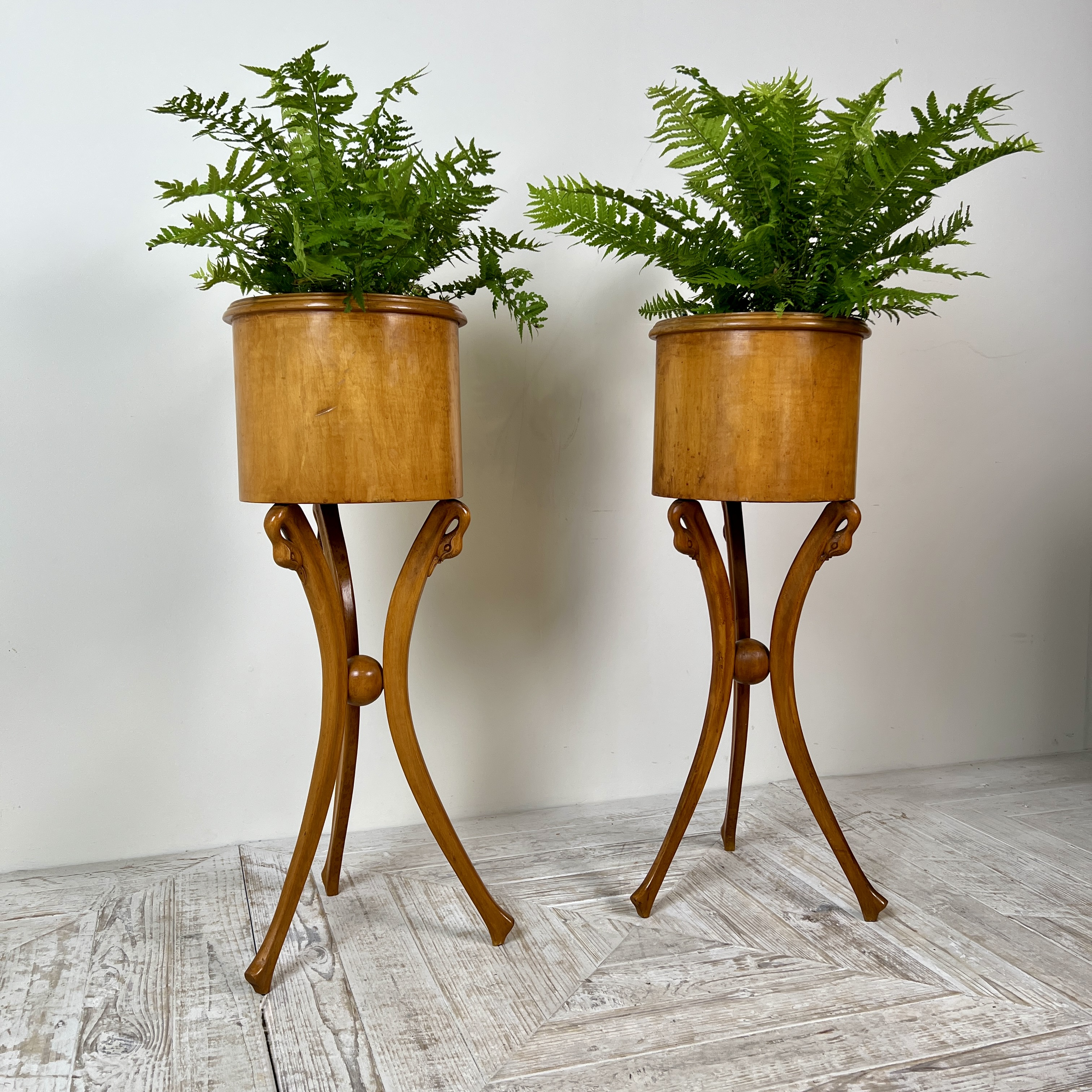 A Pair Of Empire Style Swan-Neck Circular Fruitwood Planter Jardinières - Image 2
