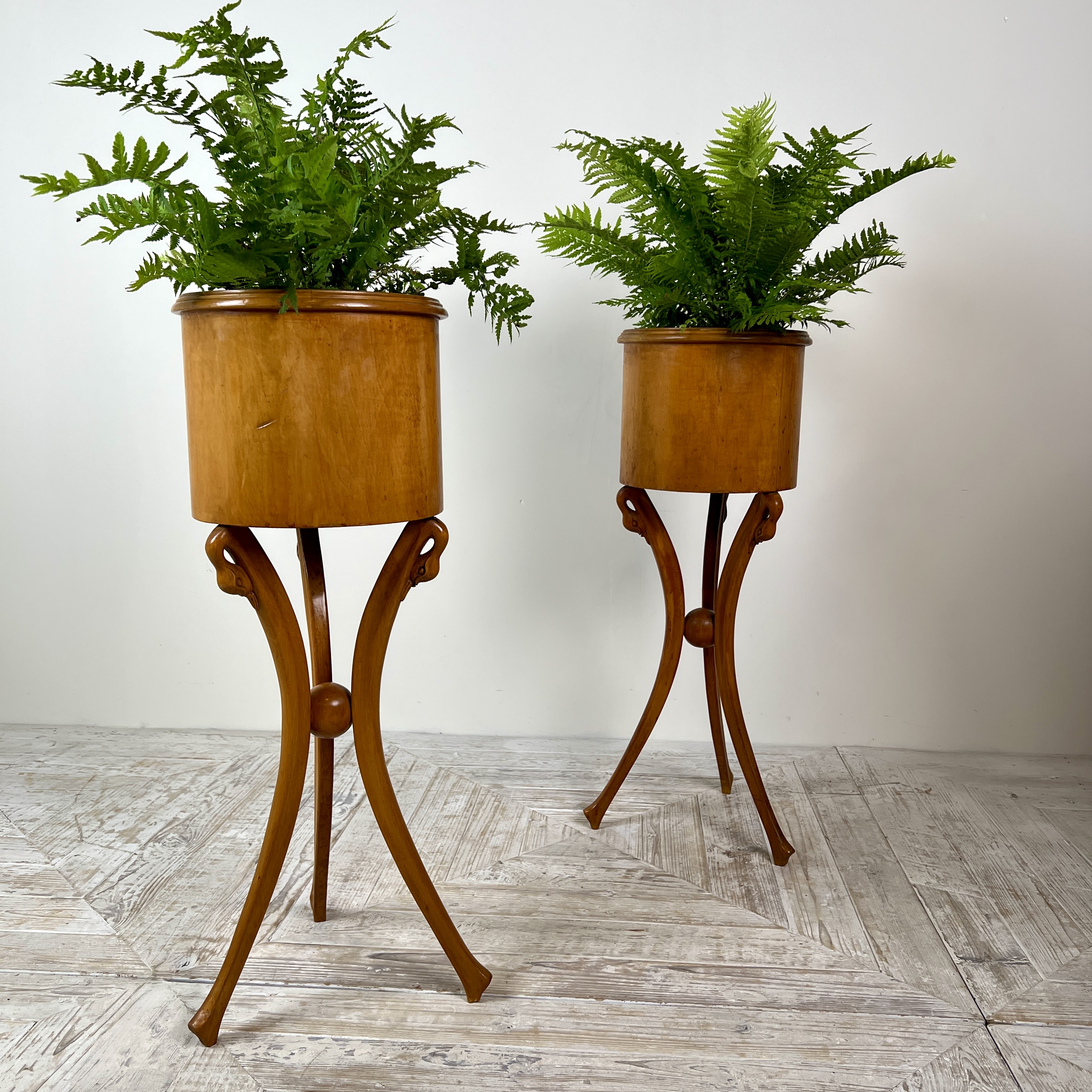 A Pair Of Empire Style Swan-Neck Circular Fruitwood Planter Jardinières - Image 3