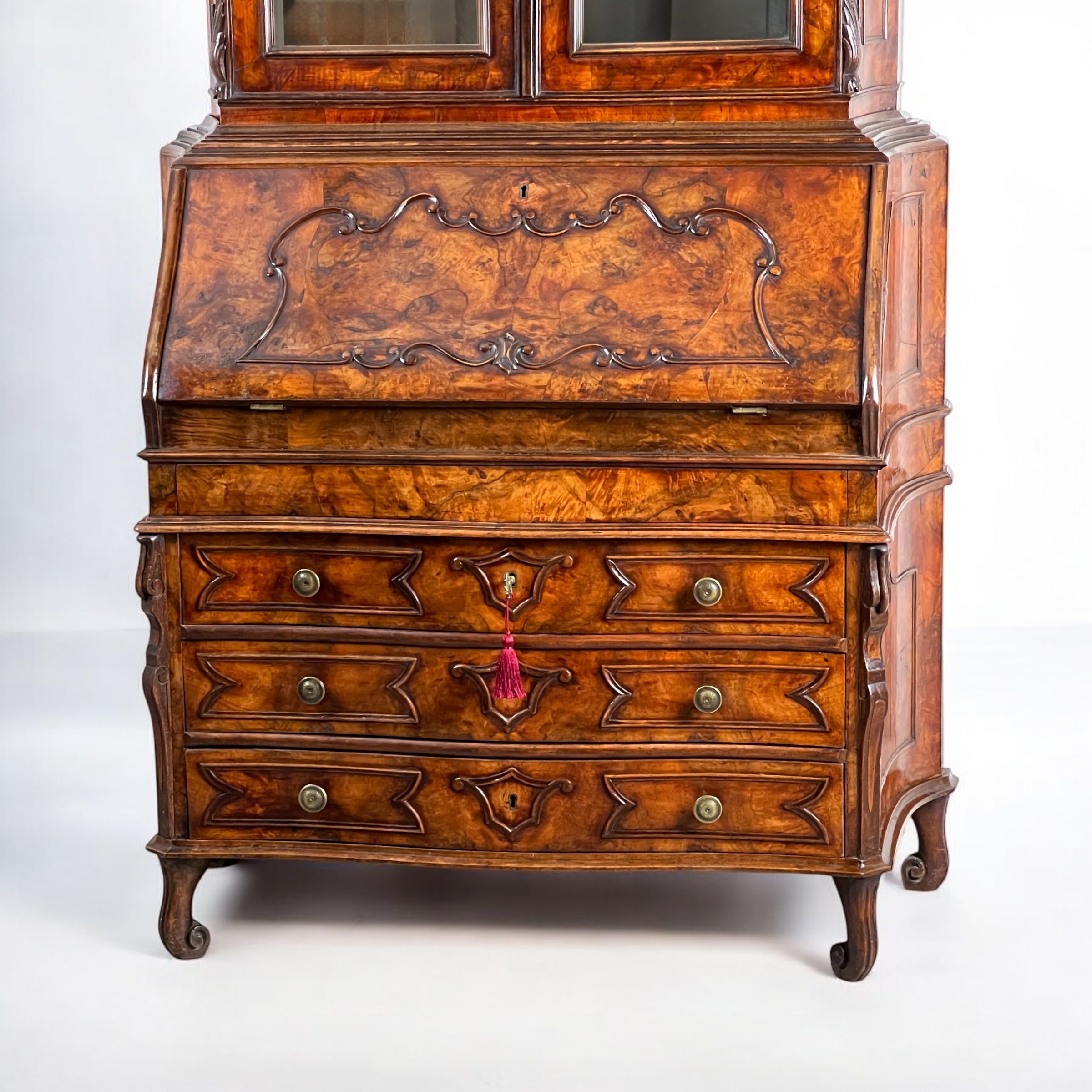 A 19Th Century Venetian Mirrored Bureau Bookcase In Briar Wood - Image 10