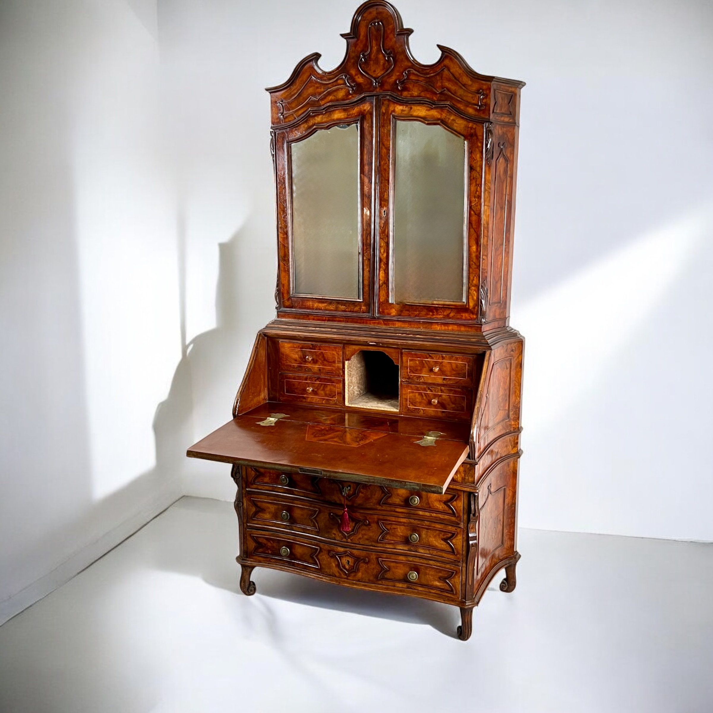 A 19Th Century Venetian Mirrored Bureau Bookcase In Briar Wood - Image 2