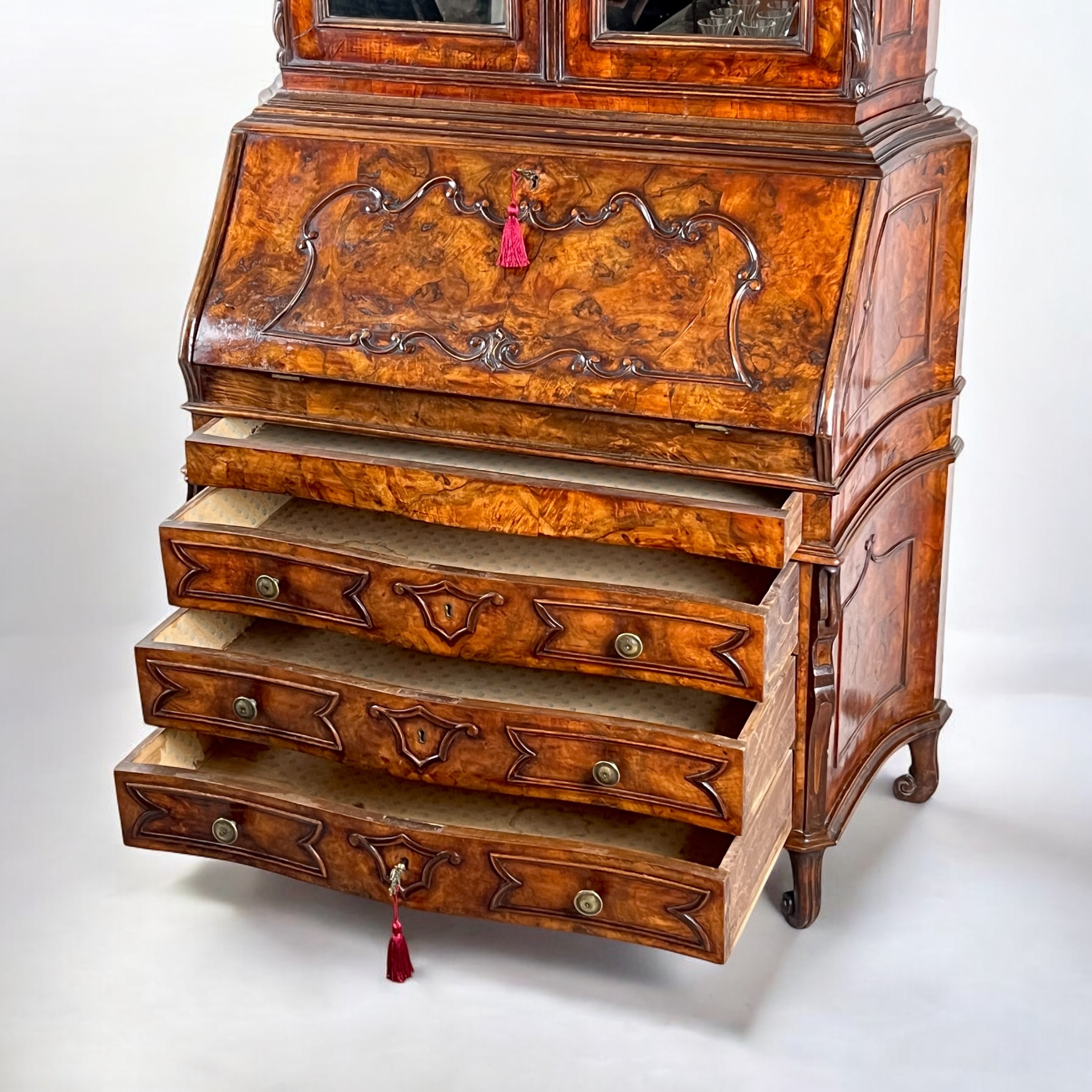 A 19Th Century Venetian Mirrored Bureau Bookcase In Briar Wood - Image 7