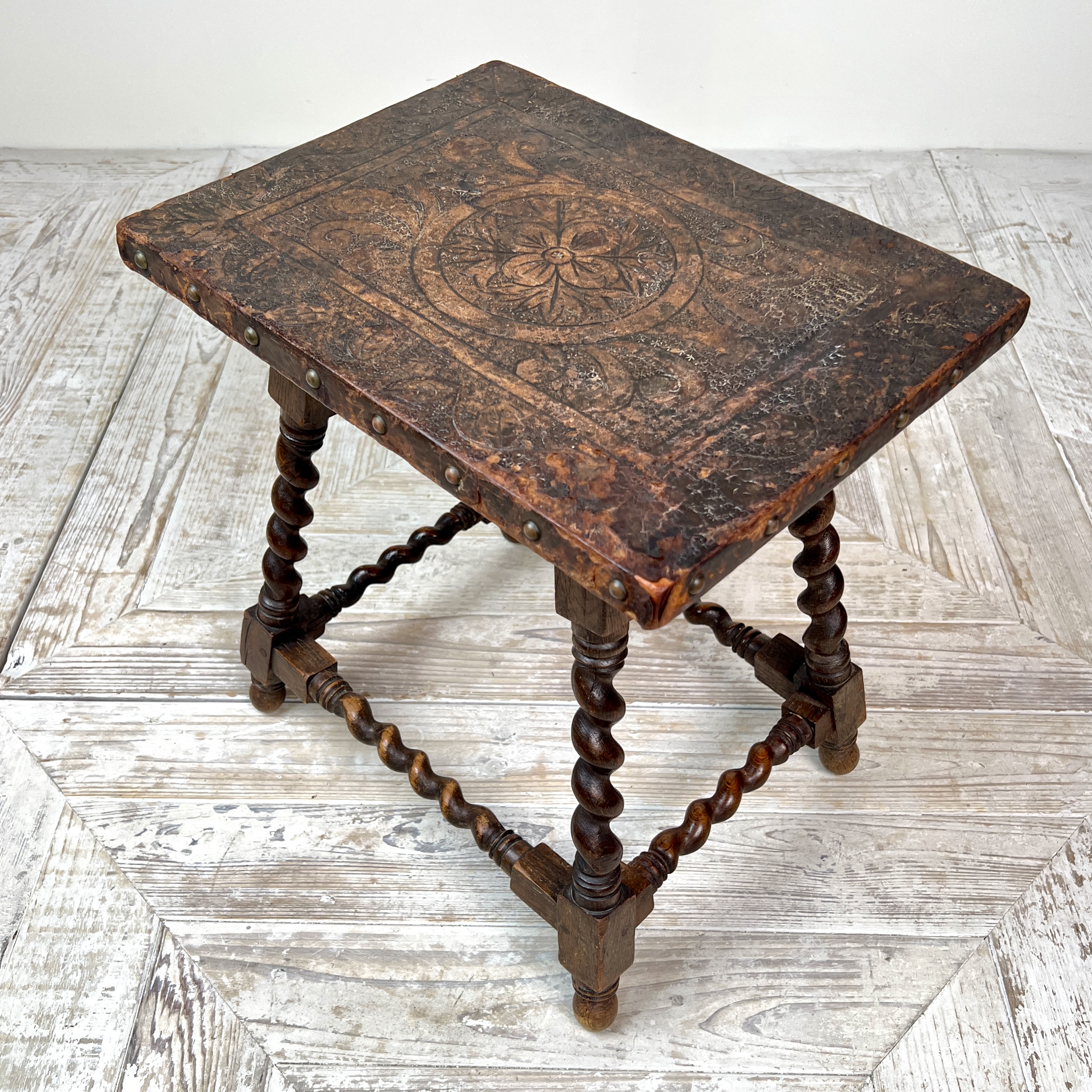 An Embossed Leather And Oak Barely Twist Side Or Occasional Table - Image 3