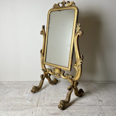 Antique Venetian Cheval Mirror With Carved Giltwood Frame