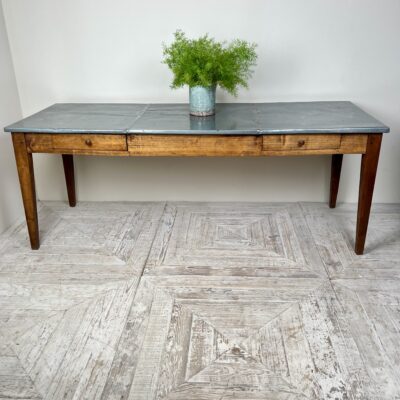 French Zinc Topped Kitchen Or Dining Table With Two Drawers