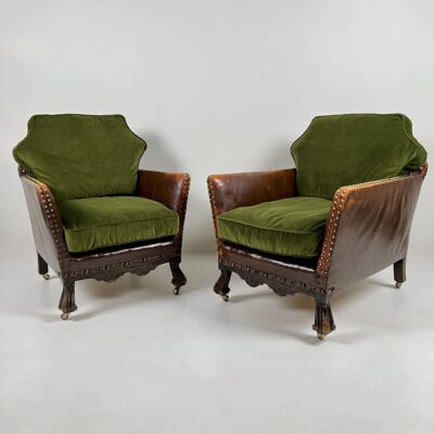 Pair Of His And Hers French Leather Club Chairs