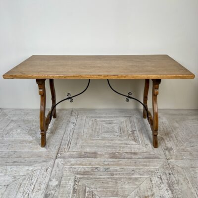C19th Spanish Oak & Wrought Iron Table – Kitchen, Dining, Or Centre Table