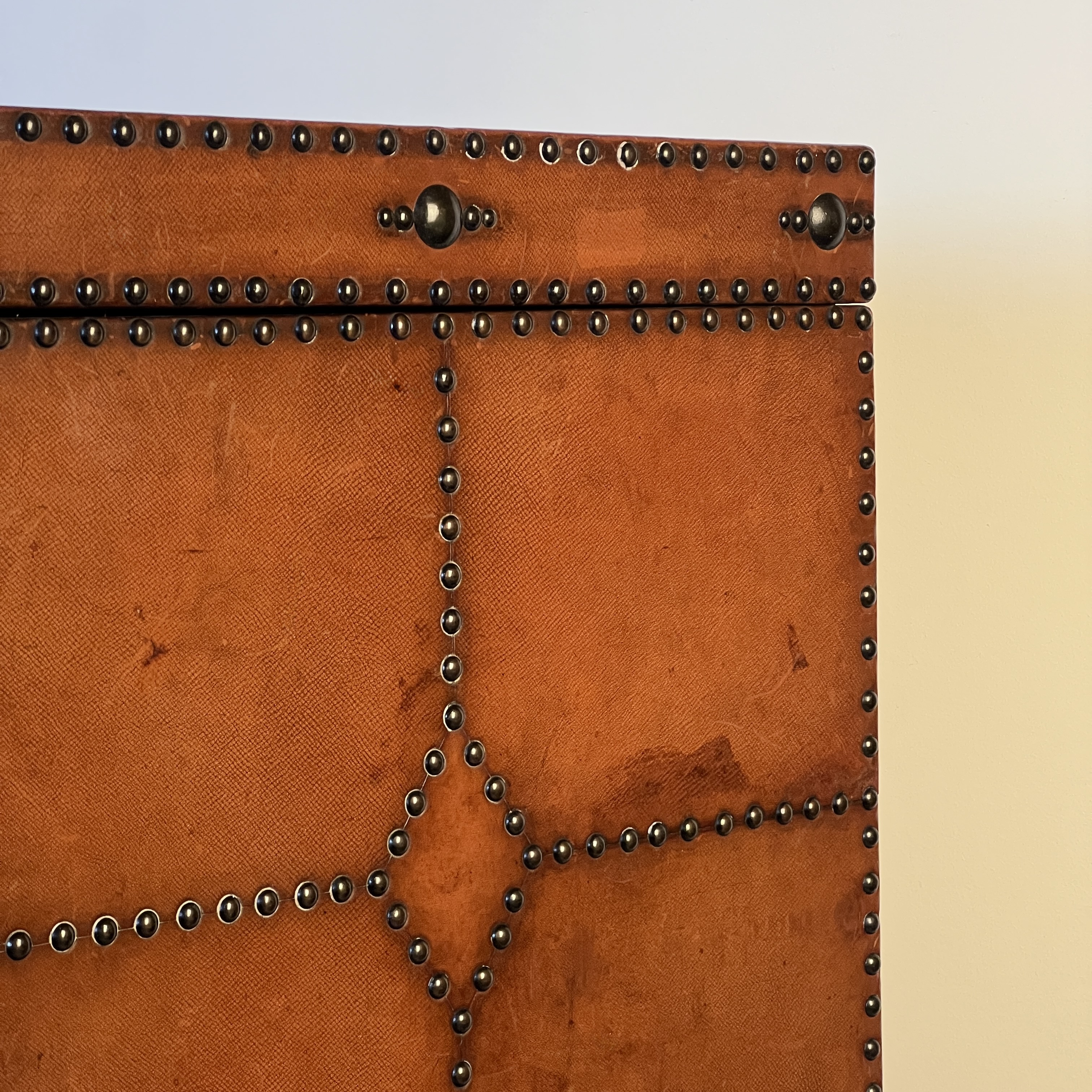 1920S–30S Spanish Leather Wardrobe With Studwork And Brass Lock - Image 11