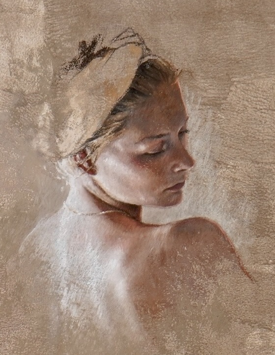 Femme Au Bandeau 1 – Pastel Portrait, Framed Artwork By Nathalie Picoulet