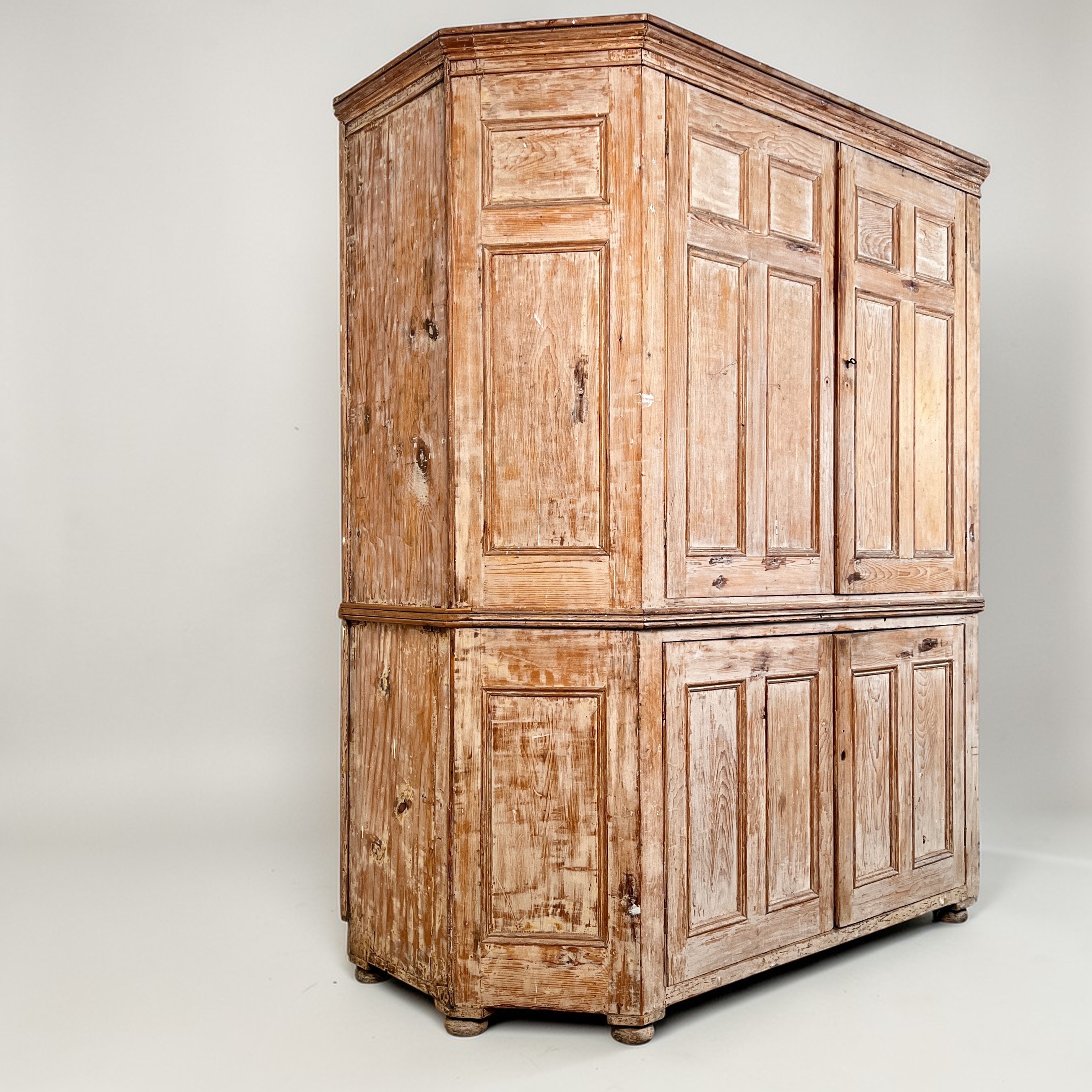 A Large 19th Century Stripped Pine Housekeeper's Cupboard