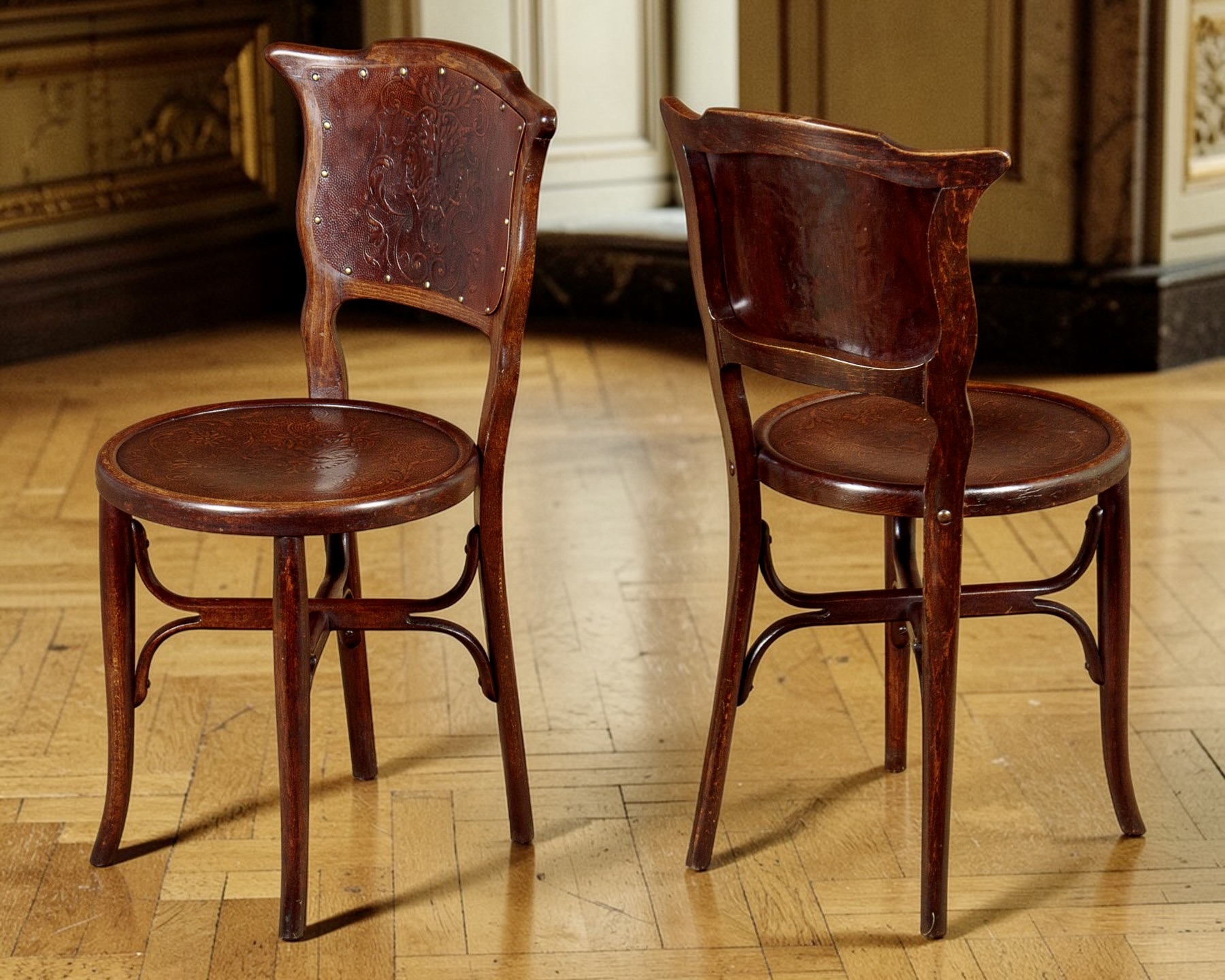 Rare Set Of Four Embossed Thonet Or J & J Kohn Bentwood Chairs, Circa 1900 - Image 2