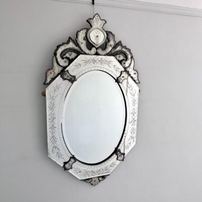 Antique Octagonal Venetian‑Style Mirror With Etched Floral Decoration
