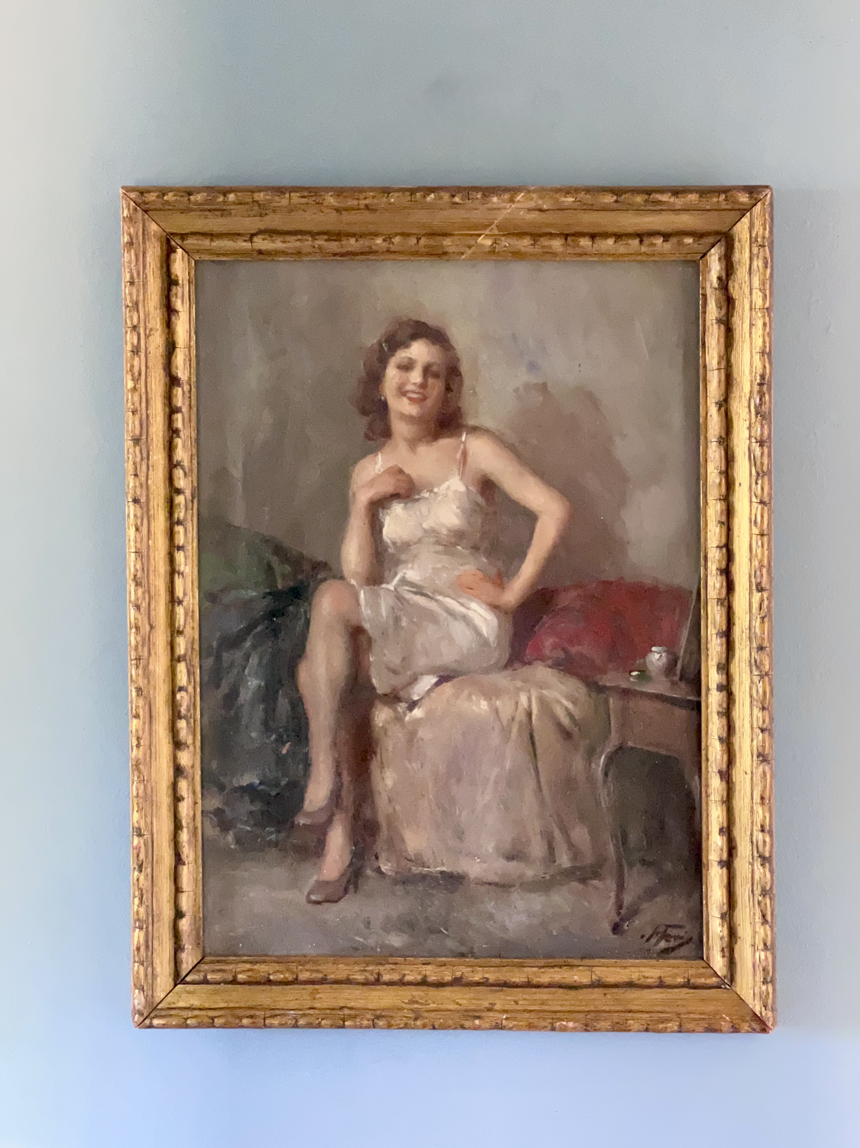 Original Italian Oil Painting Portrait Of A Woman – Attilio Toro (1892–1982) - Image 4