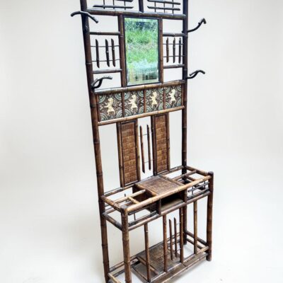 Victorian Bamboo Coat Stand With Mirror & Umbrella Stand