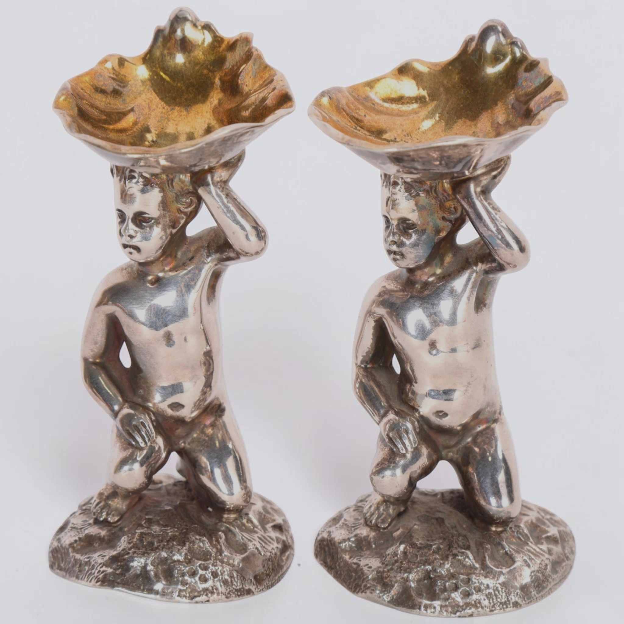 Pair Elkington Silver Plate Figural Salts, Gilt Lined, Circa 1900 - Image 5