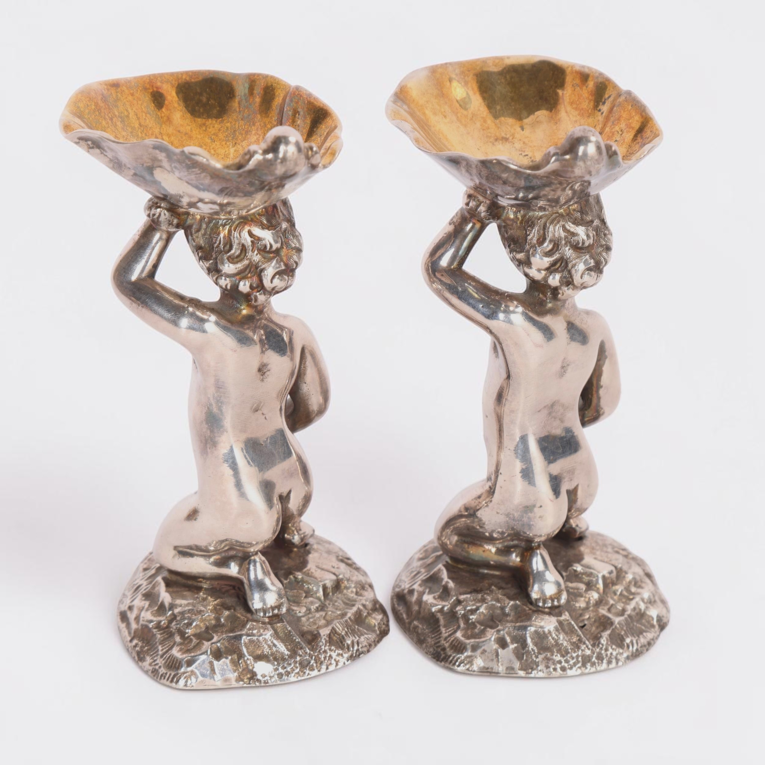Pair Elkington Silver Plate Figural Salts, Gilt Lined, Circa 1900 - Image 6