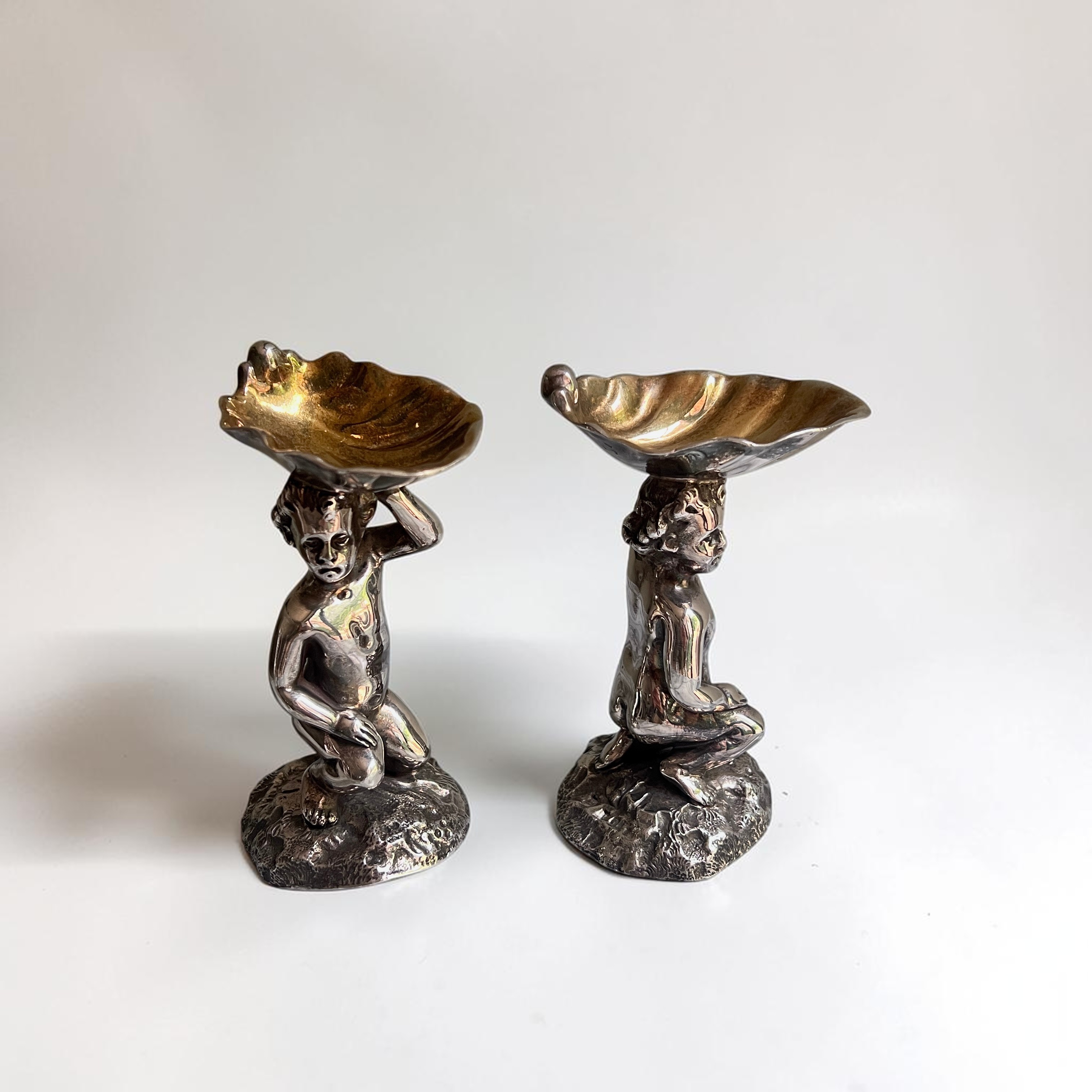 Pair Elkington Silver Plate Figural Salts, Gilt Lined, Circa 1900 - Image 2