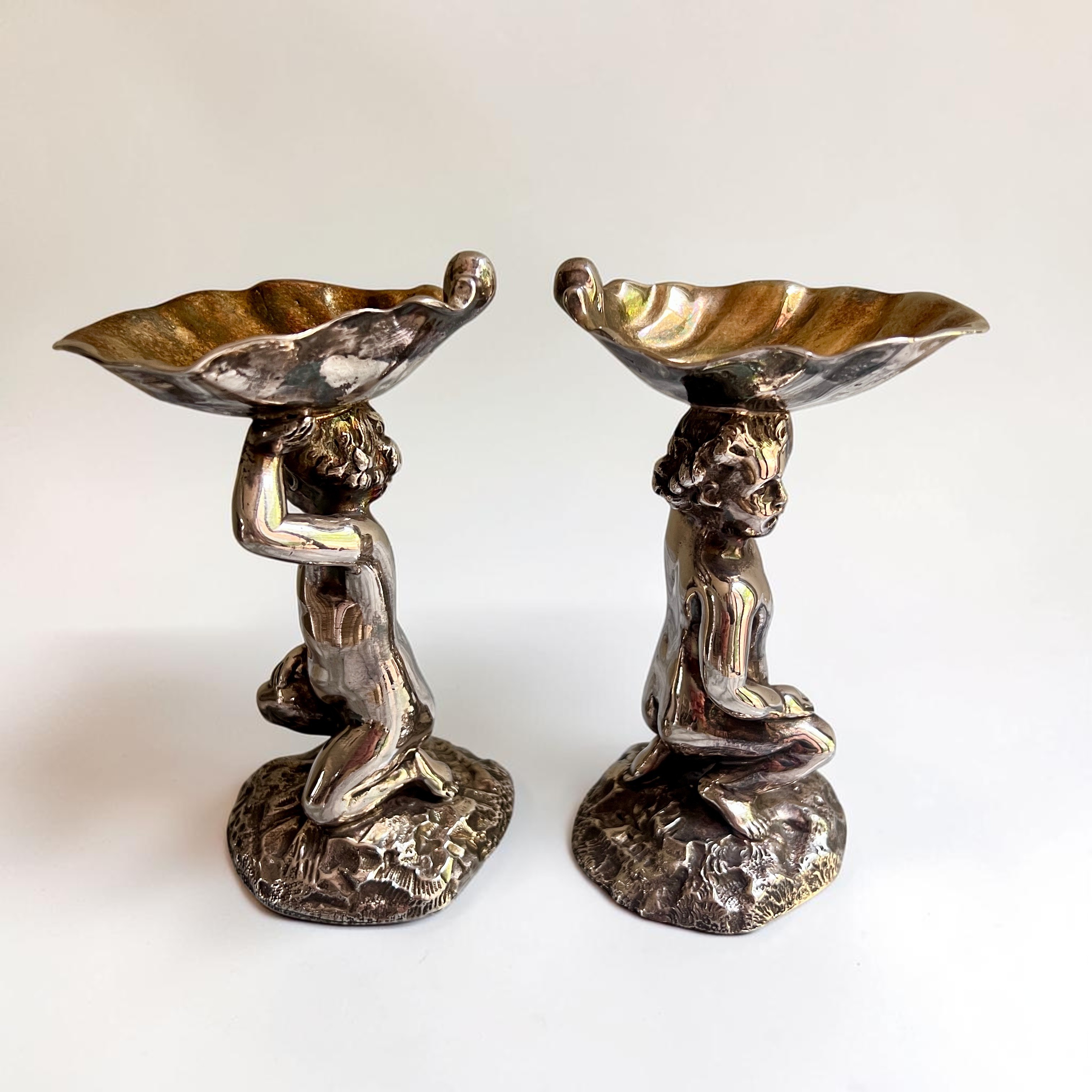 Pair Elkington Silver Plate Figural Salts, Gilt Lined, Circa 1900 - Image 8