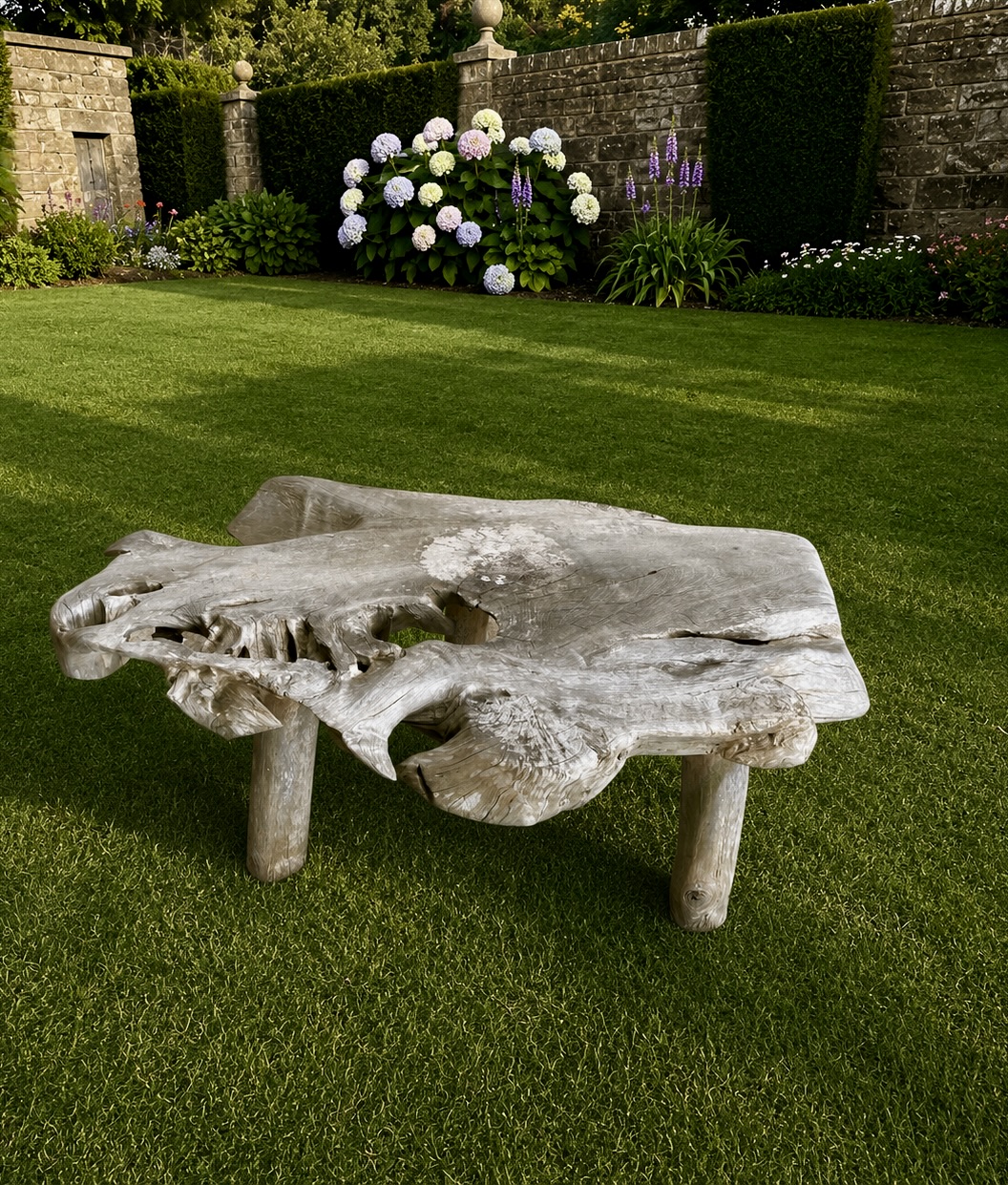 Weathered Sculptural Root Wood Garden Bench & Table - Image 4