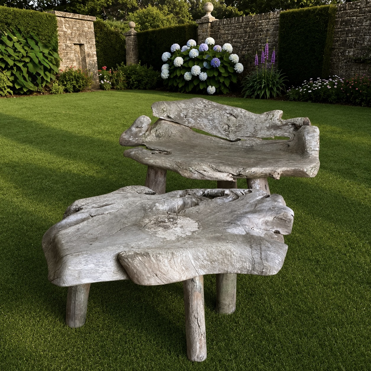 Weathered Sculptural Root Wood Garden Bench & Table - Image 2